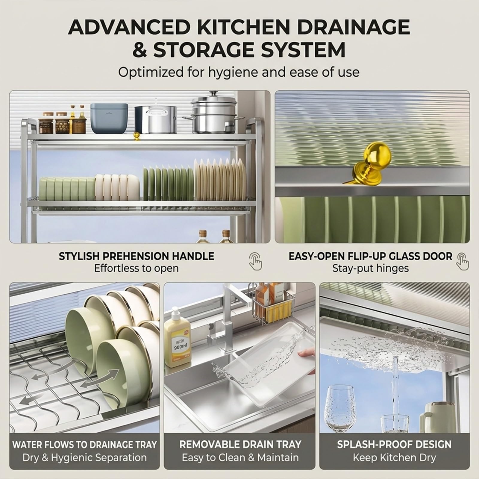 Scolapiatti a 2 ripiani in acciaio inox da 76,2 cm, con coperchio e vassoio antigoccia, organizer salvaspazio da cucina per piccoli appartamenti, resistente alla ruggine, facile da pulire