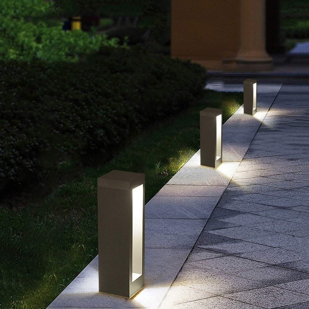 Lámpara de Poste Cuadrada LED de 10W para Exteriores, luz de estigma de Aluminio a Prueba de Lluvia, lámpara de Columna de bolardo de césped de 40cm para Villa, Porche, jardín, Patio, Camino, Calle
