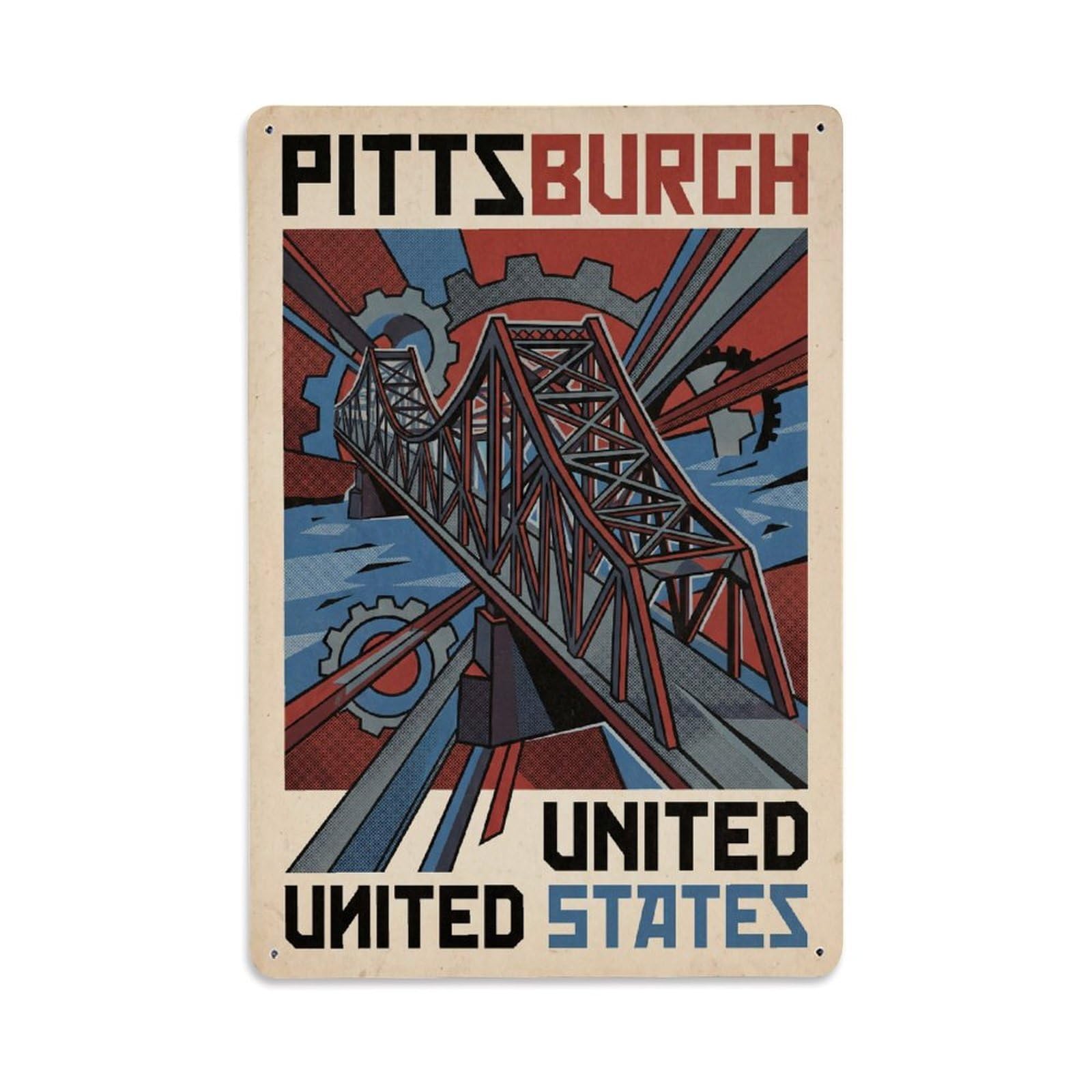 Xanthor Style Retro Travel United States Pittsburgh Metal Tin Sign