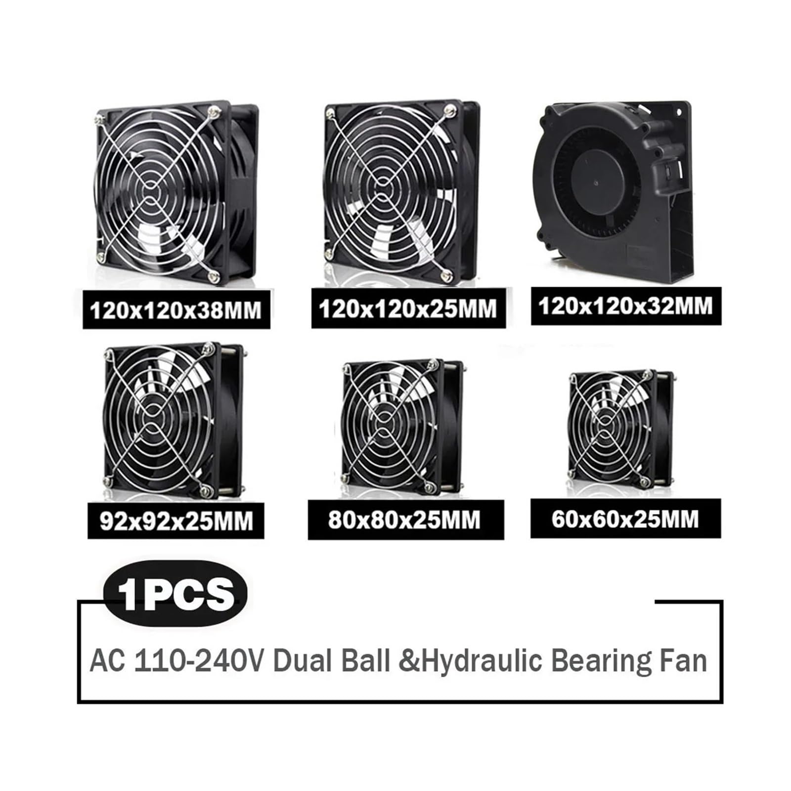 yaoqijie Wentylator osiowy 60 mm, 80 mm, 90 mm, 120 mm, kulka, bezszczotkowy wentylator chłodzący Ac 110V 120V 220V 230V 240V Komputer Case Fan 6025 8025 9225 12038 lasting (Silver Grill, 80025 9225