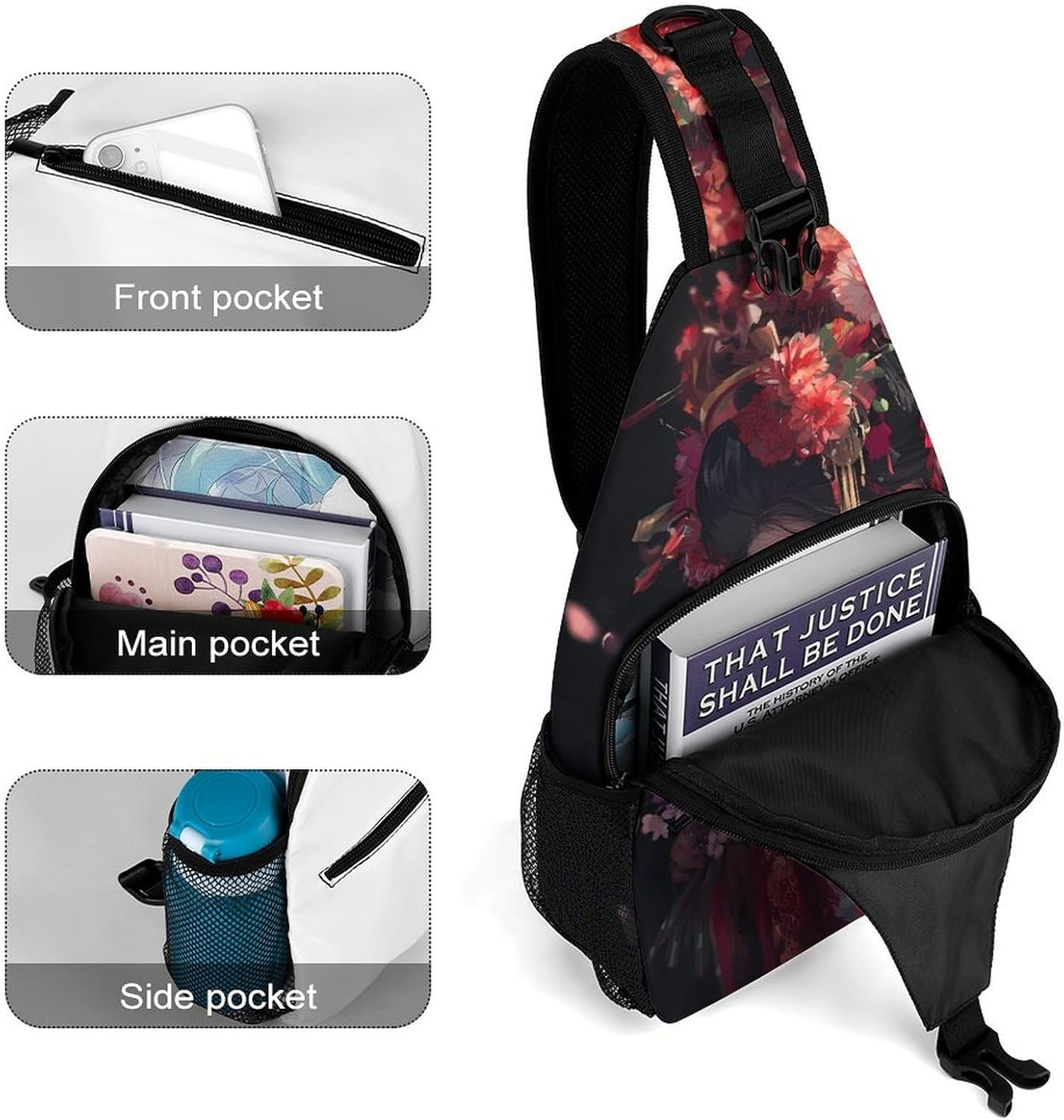 Beautiful Japanese Geisha Men Crossbody Sling Backpack Chest Bag | Travel Fanny Pack,Hiking Daypack,Print Shoulder Bags