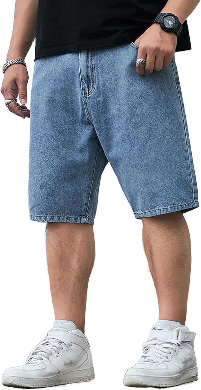 HBER Mens Plus Size Denim Shorts Casual Wide Leg Jorts Baggy Jean Shorts with Pockets Big and Tall