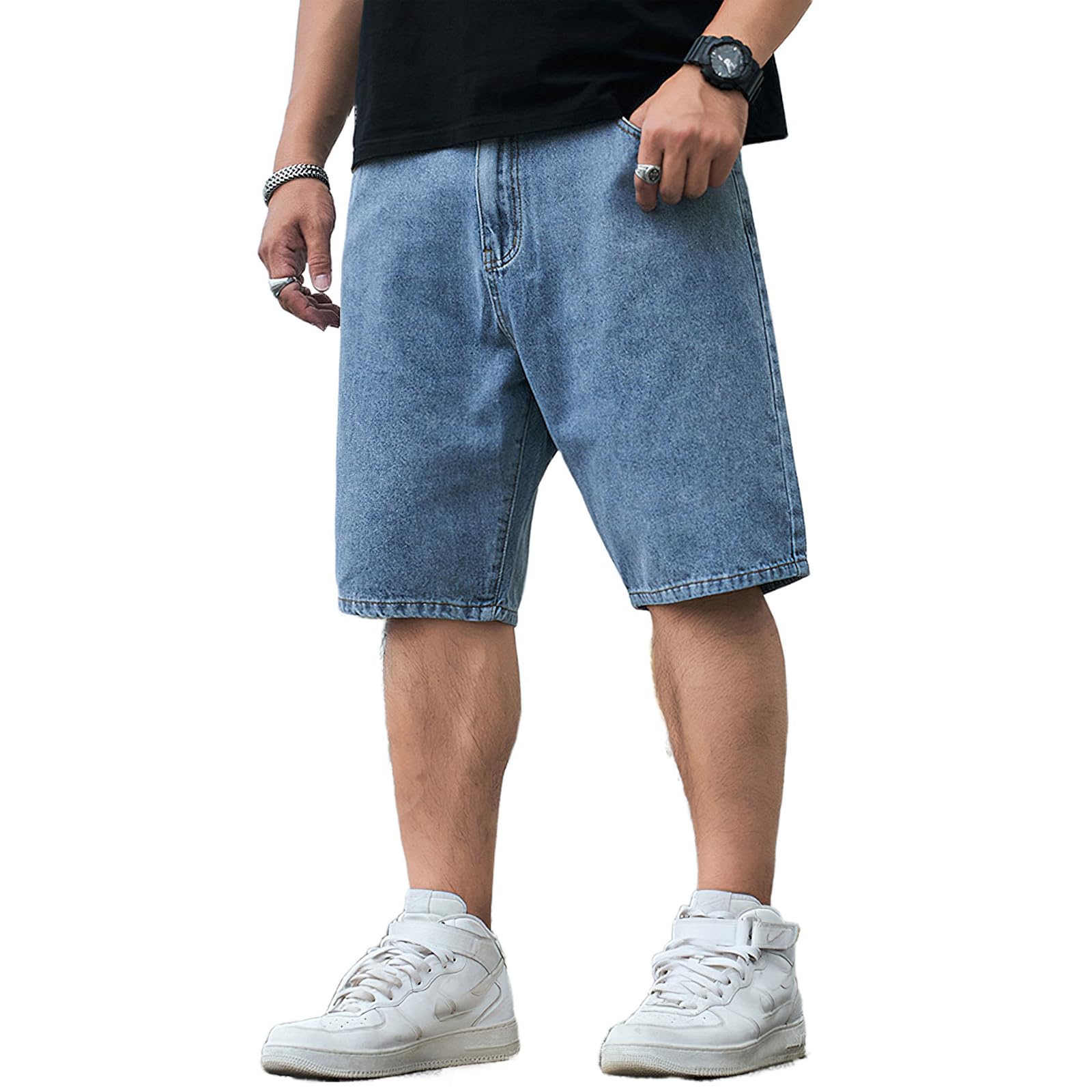 Photo 1 of HBER Mens Plus Size Denim Shorts Casual Wide Leg Jorts Baggy Jean Shorts with Pockets Big and Tall