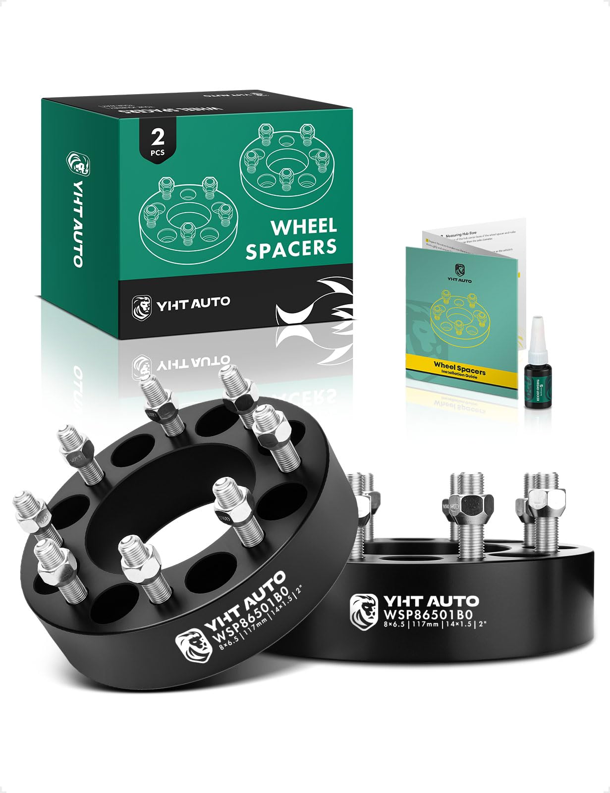 YHTAUTO 8x6.5 Wheel Spacers 2 inch Fits Chevrolet, Hummer Models, Silverado, Express, C/K Series, H1, H2, 8x165.1mm Tire Spacers M14x1.5 & 12.9 Grade Studs, 117mm Center Bore 8 Lug 2PCSs