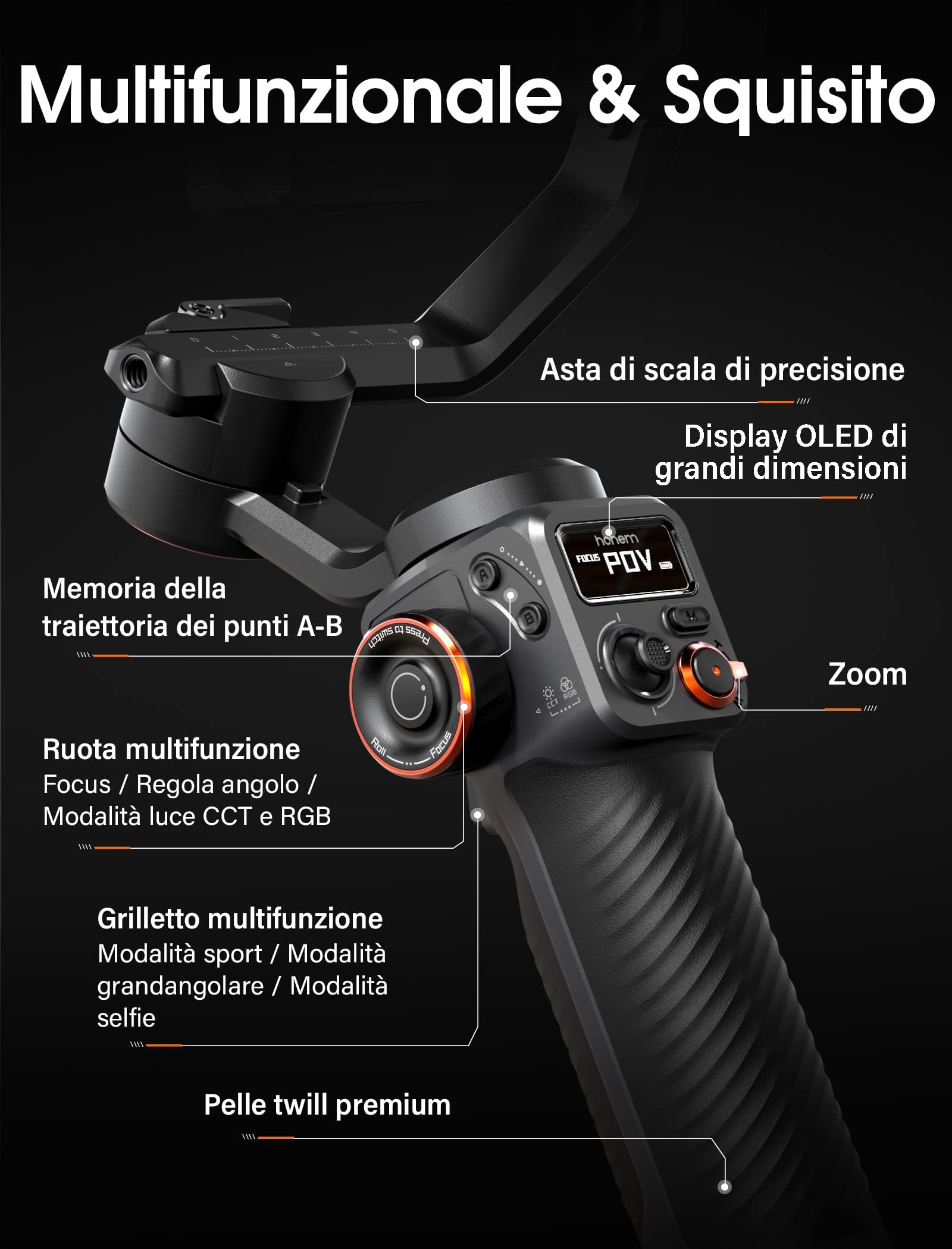 hohem iSteady M6 Kit Stabilizzatore Smartphone, Gimbal a 3 Assi Aggiornato, Tracker Magnetico AI con Luce CCT/RGB Regolabile, 0,91 Pollici Display, Max. Carico Utile 400g, per YouTube/Vlog