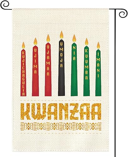 AVOIN colorlife Kwanzaa Kinara Candles Bandera de jardín de 12 x 18 pulgadas de doble cara exterior, bandera decorativa para exteriores de los