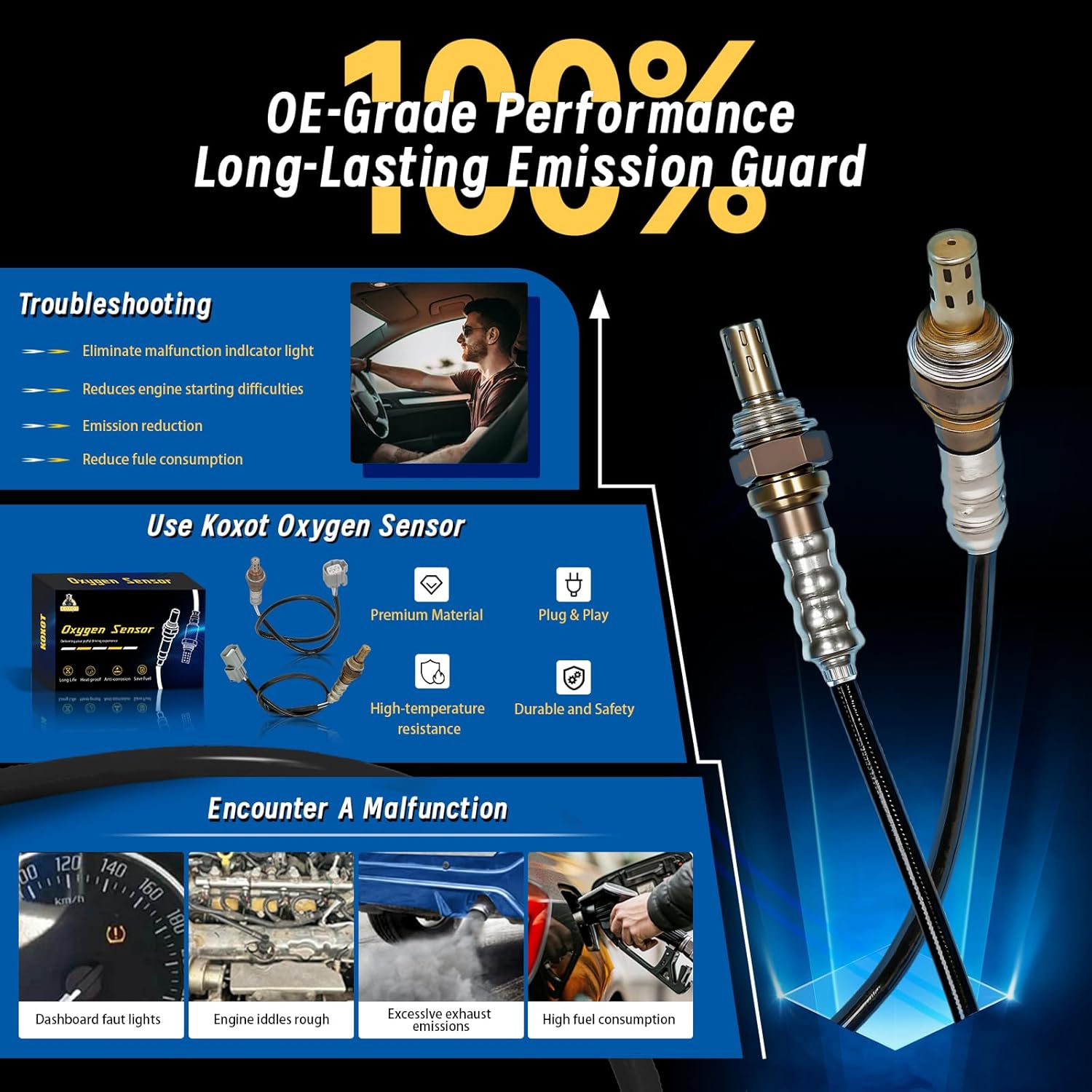 Oxygen Sensor Upstream Downstream O2 Sensor 2Pc for Honda Civic Accord Odyssey Pilot Prelude 1996 1997 1998 1999 2000 2001 2002 2003 2004, for Acura CL MDX TL, for Isuzu Oasis #234-4092 234-4123