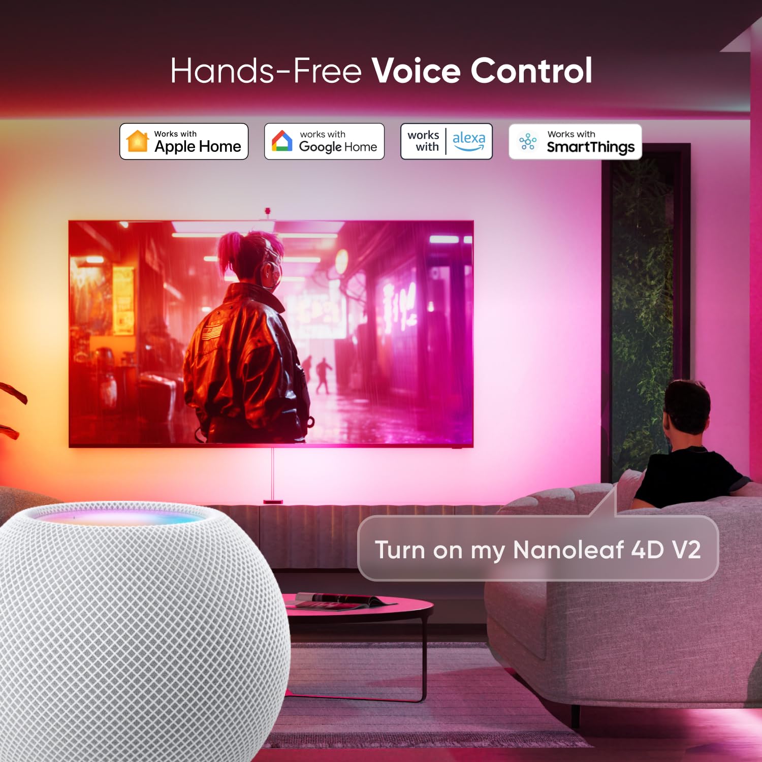 Nanoleaf 4D V2 Taśma LED Lustro Ekranowe do telewizora 65", inteligentne podświetlenie RGB, elastyczny zygzak z kamerą, synchronizacja muzyki, Wi-Fi/Bluetooth, sterowanie aplikacją i głosem (Alexa