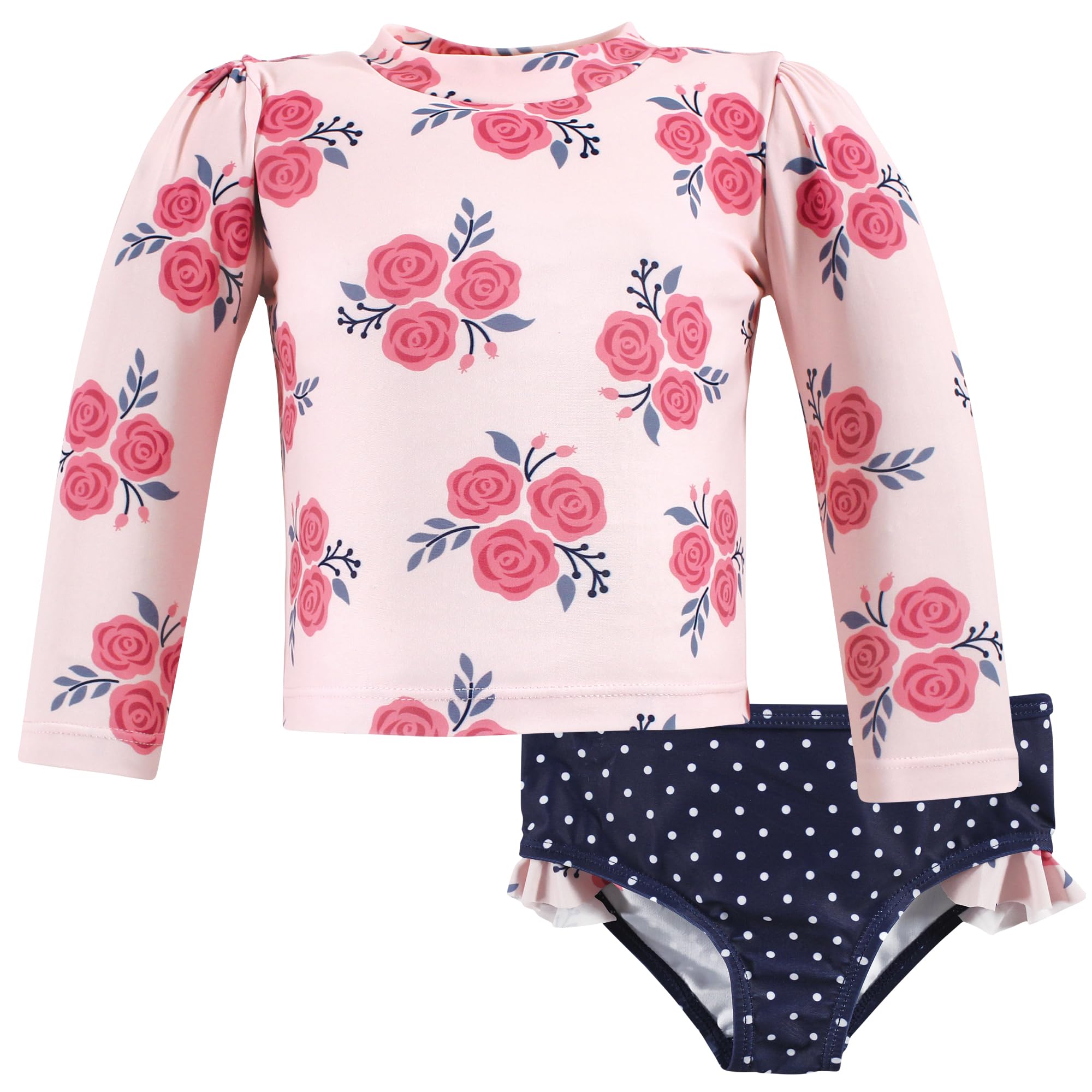 Hudson Baby Unisex Baby Swim Rashguard Set, Pink Navy Roses, 3T