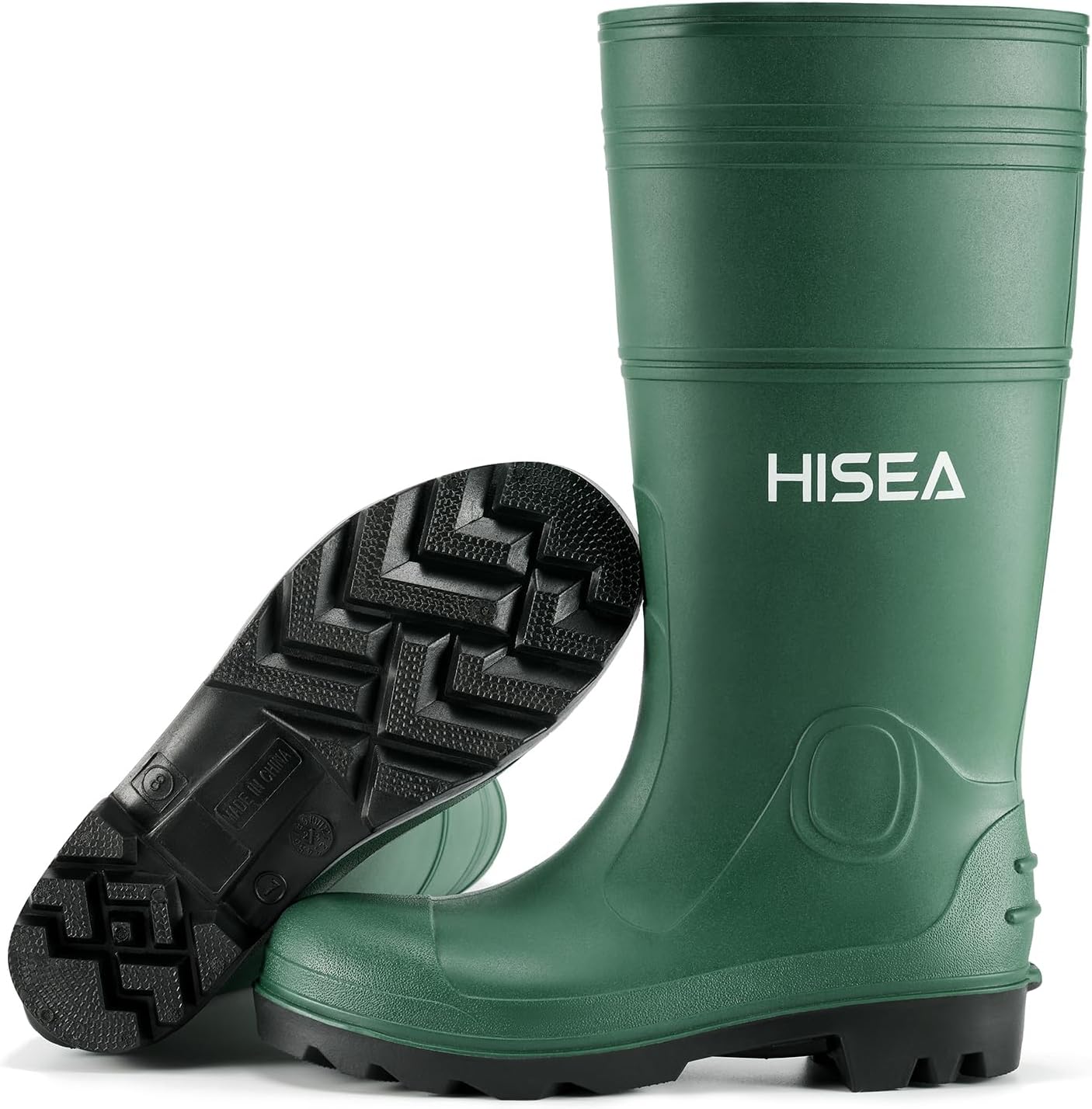 HISEA Men's Steel Shank Rain Boots, Waterproof PVC Rubber Boots, Garden Fishing Non-Slip Ourdoor Work Boots, Lightweight Seamless Knee High Mud Rainboots for Agriculture and Industrial Working