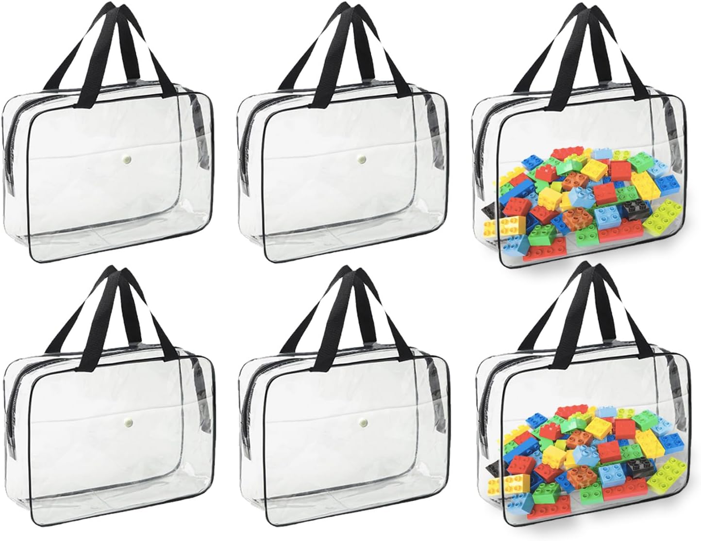 6 Pcs Toy Storage Bags with Zipper - 11.8 x 8.6 x 3.9 Inch,Clear PVC Portable Handheld Zipper Toy Organizer Bags for Organizing Board Games,Building Blocks,Puzzle,and Kids Books.black 6 Pcs