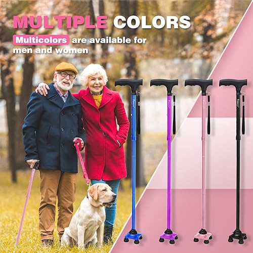 Miniatura 6 de Walking Cane, Folding Walking Stick for Seniors, Pivoting Quad Base, Lightweight Adjustable Walking Stick for MenWomen
