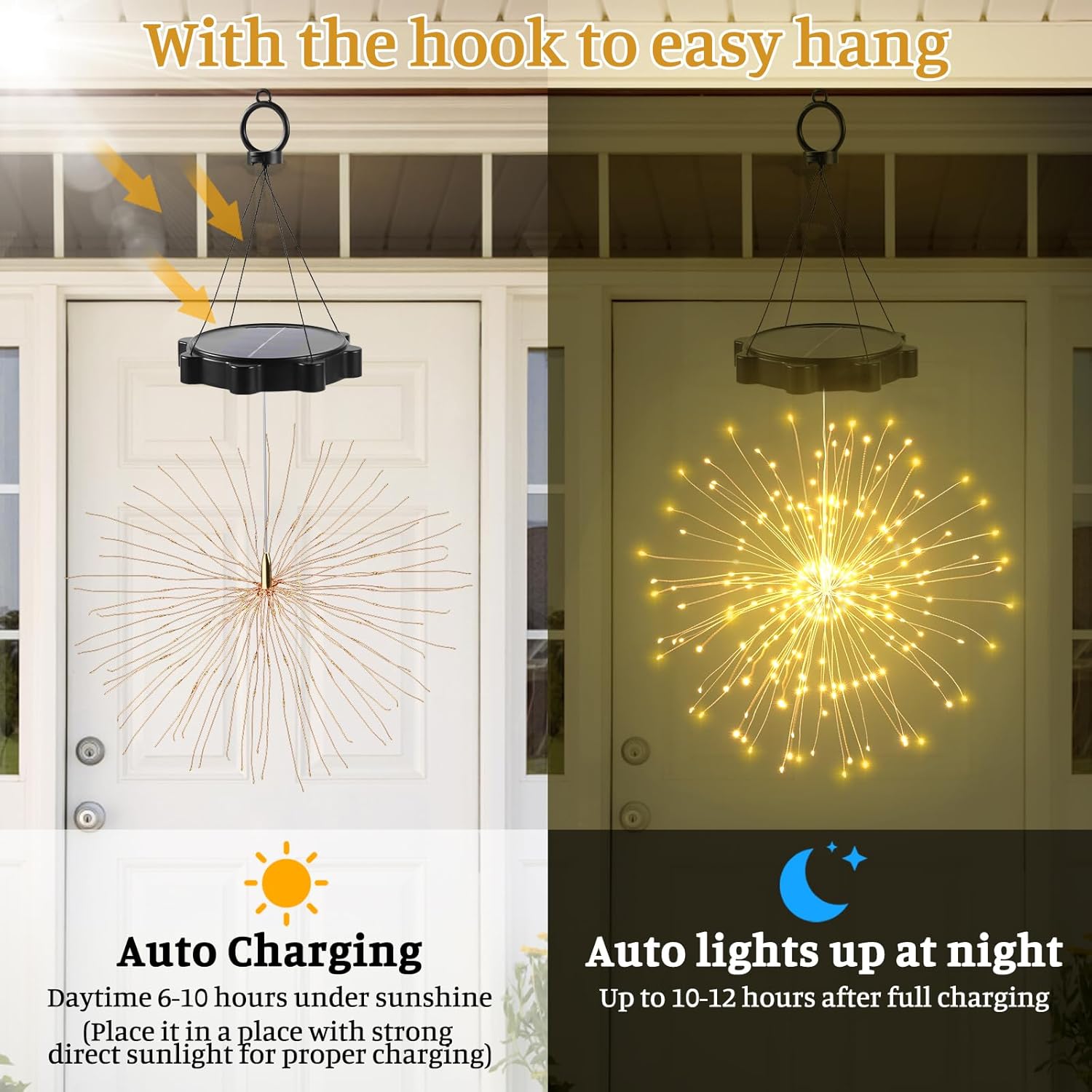 2 Pack Outdoor Solar Firework Lights, 240 LED Solar Powered Hanging Lights Outdoor Waterproof Hanging Fairy Garden Lights Landscape Lights(Warm White) - Image 5