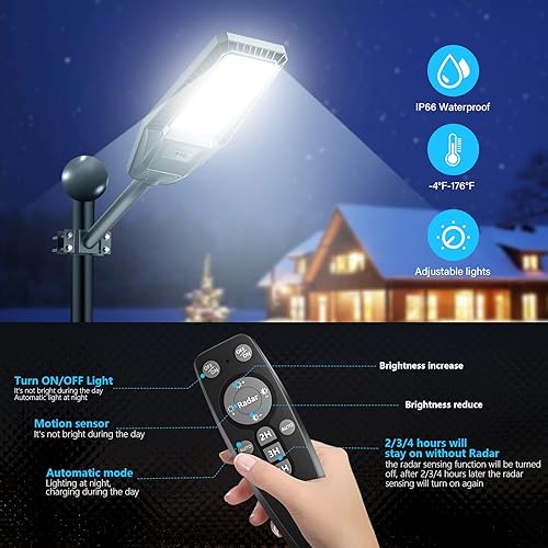 Miniatura 6 de Farolas solares de 300 W, 2 paquetes de luces LED solares para exteriores, IP66, impermeable, 30000 lúmenes, 6500 K, luz de calle al aire libre, luz