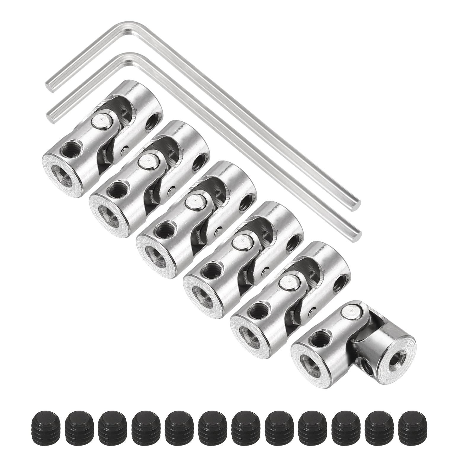 sourcing map 6Pcs 2mm to 2mm ID Steering Universal Joint Shaft Coupling, SAE 1045 steel 45°Degree Rotatable Joints Coupler with Screws Wrench Set for Model Car Ship Drive Shaft Motor