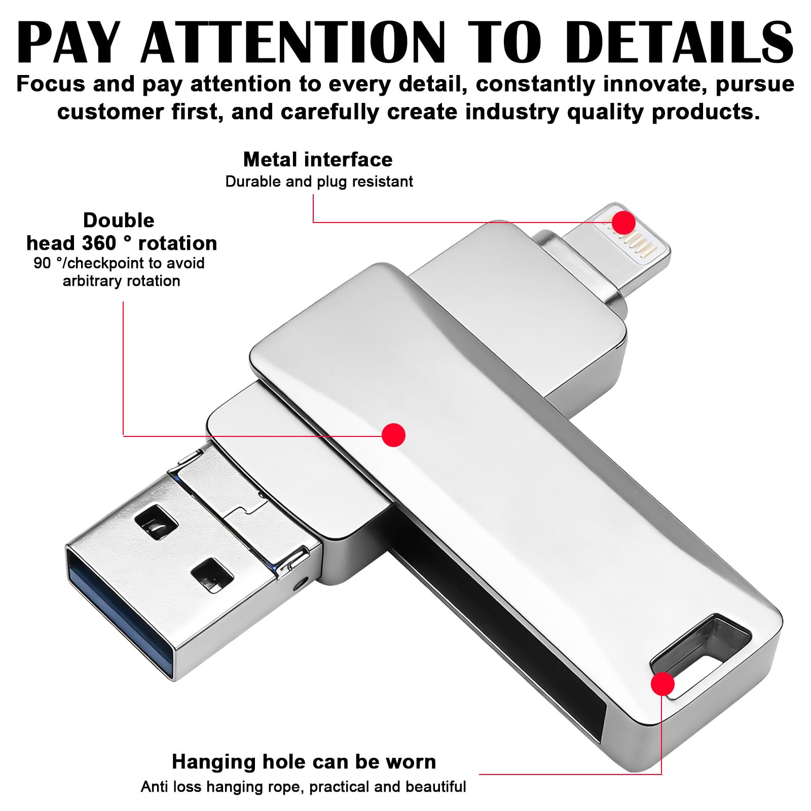 USB-stick 256 GB, pamięć USB-C do iPhone i Android, 3-w-1 dwukierunkowy USB-stick do telefonu komórkowego z portem USB-C i USB-A, kompatybilny z iPhone, iPad, MacBook, PC