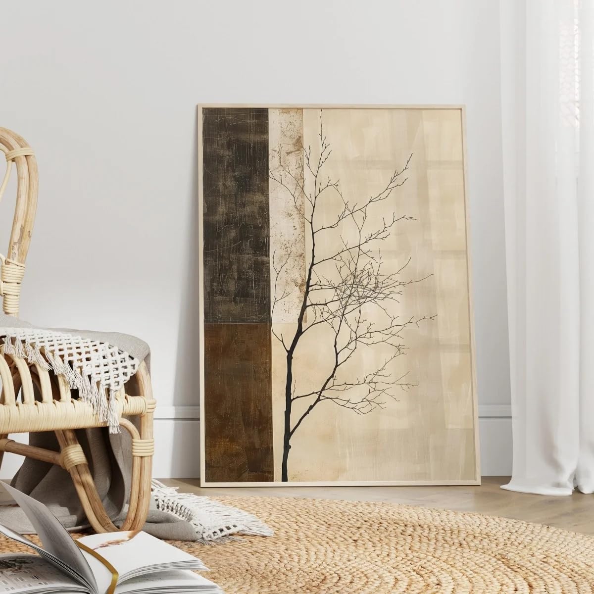 GOSRD Wabi Sabi Tree Abstract Canvas Print Poster Vintage Minimalist Neutral Art Prints Wall Home Decor(60x80CM/Frameless)