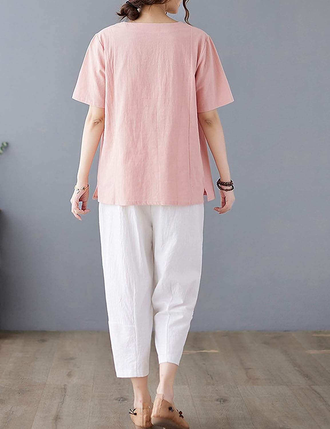 SCUSTY Oversized Crew Neck Linen Tops for Women Short Sleeve Cotton Blend Tee Shirts - Image 6