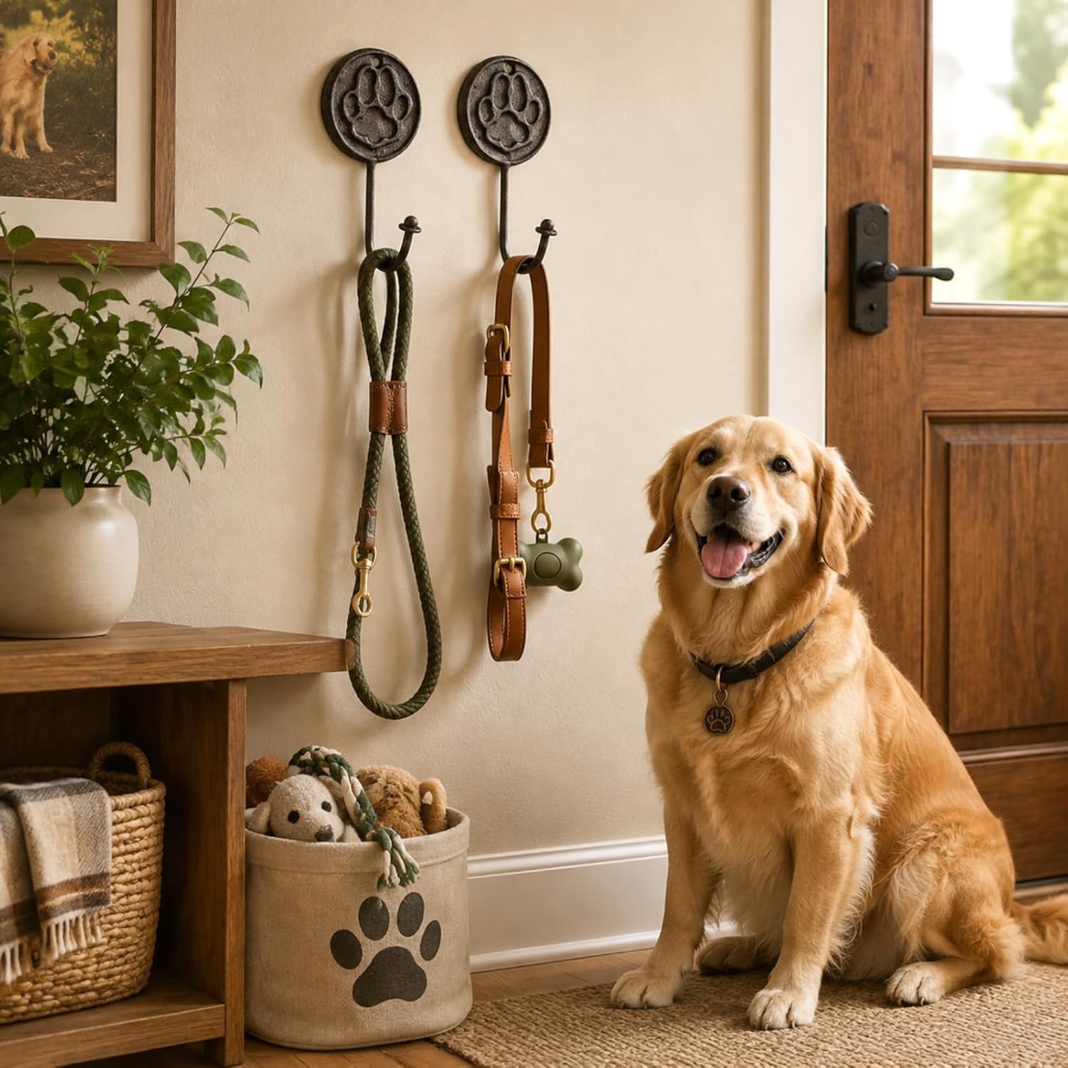 Frienda 2 Pcs Dog Paw Wall Hooks Cast Iron Dog Leash Holder for Wall