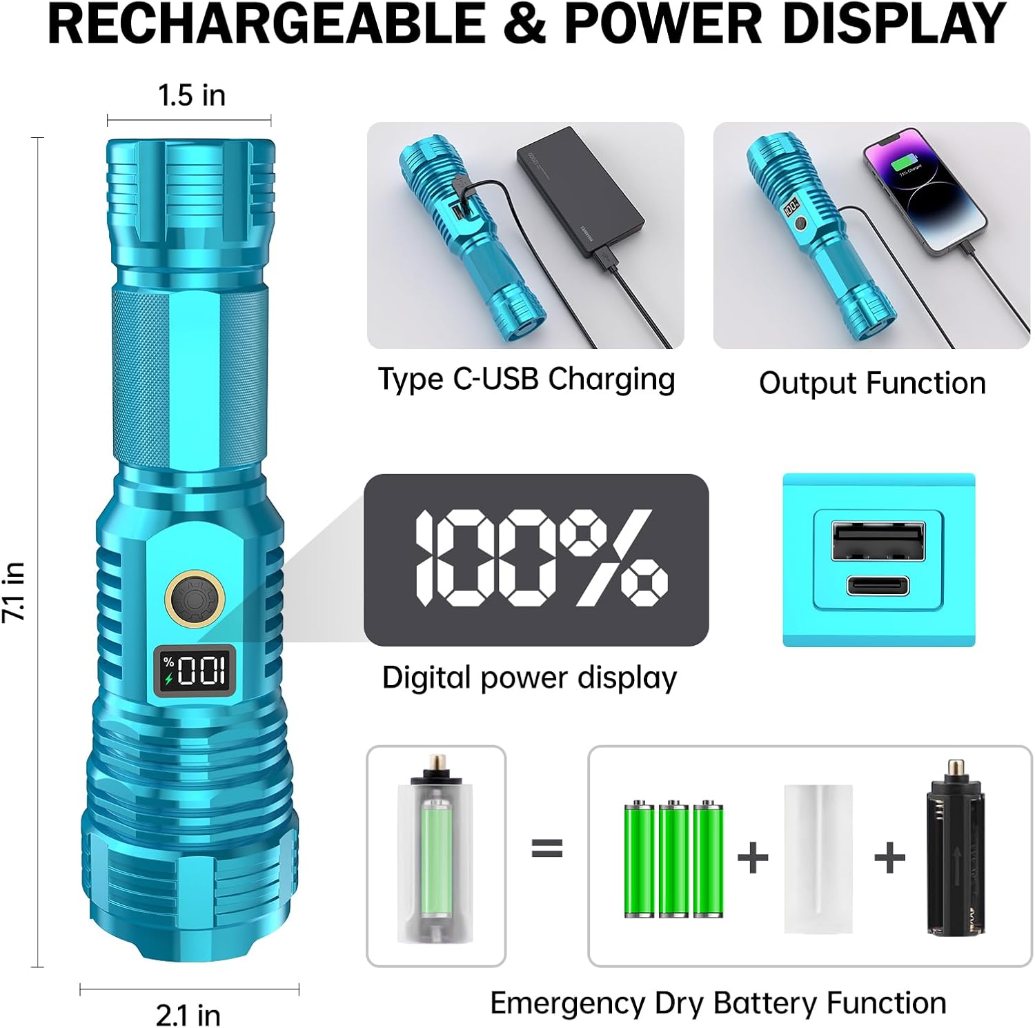 Flashlights High Lumens Rechargeable, 100,000LM LED Super Bright Flash Light, Zoomable Linternas with LCD Digital Display, 5 Mode, Waterproof, Powerful Tactical Flashlight for Emergencies Camping Gift