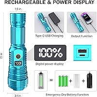 Vista 3 de Linternas recargables de alto lúmenes, luz LED súper brillante de luz de luz larga, linternas con zoom con pantalla digital LCD, 5 modos