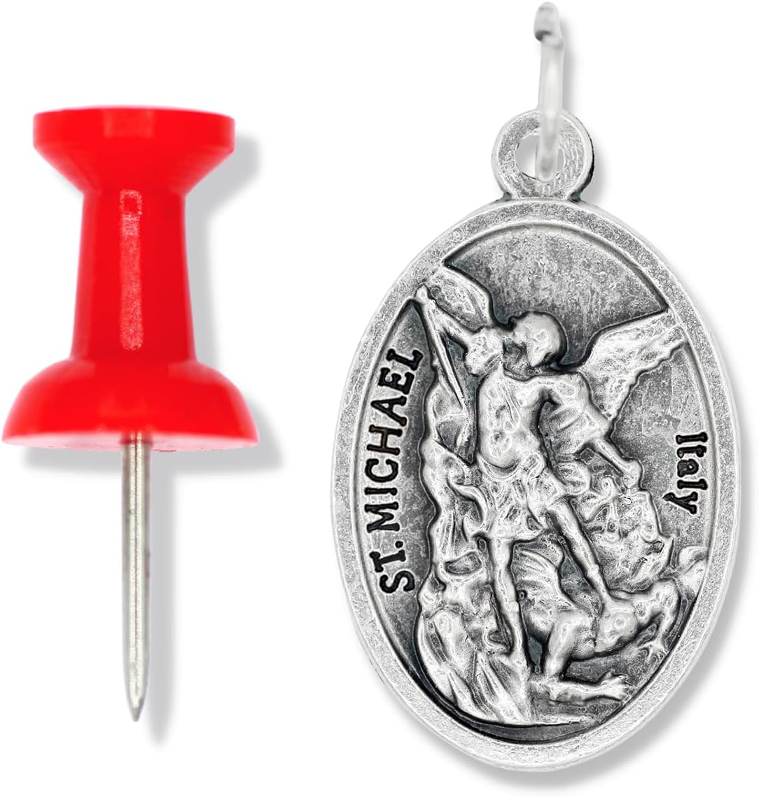 Caritas et Fides Pack of 25 - Guardian Angel, St. Michael the Archangel Medals (1.0", Silver Oxidized) - Made in Italy, Catholic Angel Pendant for Necklaces