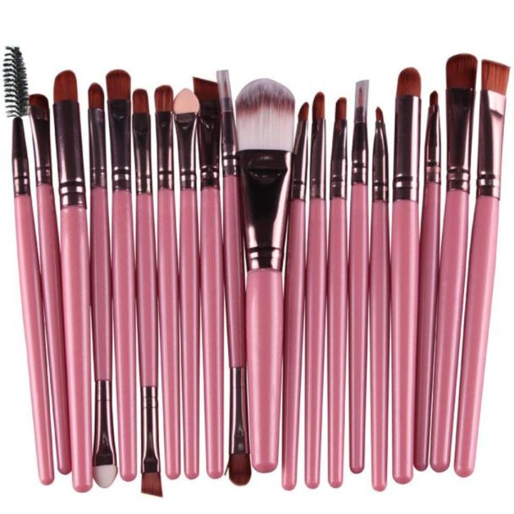 BCDshop 20 pcs Makeup Brushes Set Wool Make-up Toiletry Kit Professional Face Eyeliner Lips Blush Contour Foundation Cosmetic Brushes Set Tools Pink