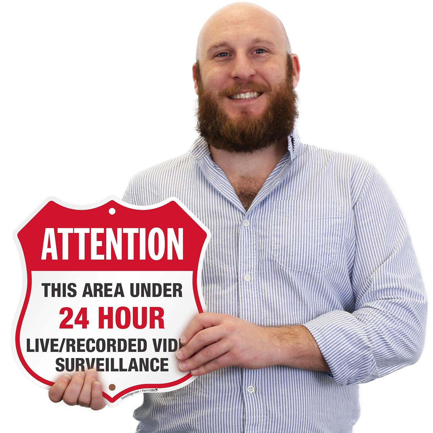 SmartSign "Attention - This Area Under 24 Hour Live/Recorded Video Surveillance" Sign | 12" x 11.5" 3M Engineer Grade Reflective Aluminum, Made in USA