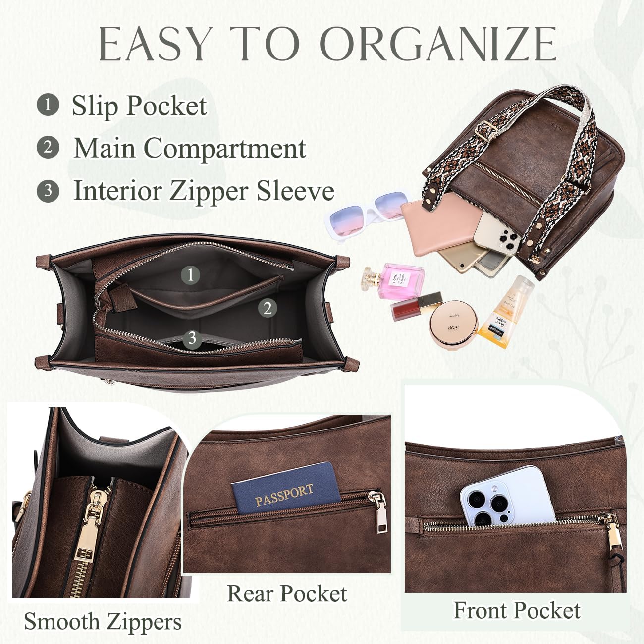 VASCHY Crossbody Bag Purse for Women,Fashion Vegan Leather Hobo Handbag Shoulder Bag Purse with Guitar Strap