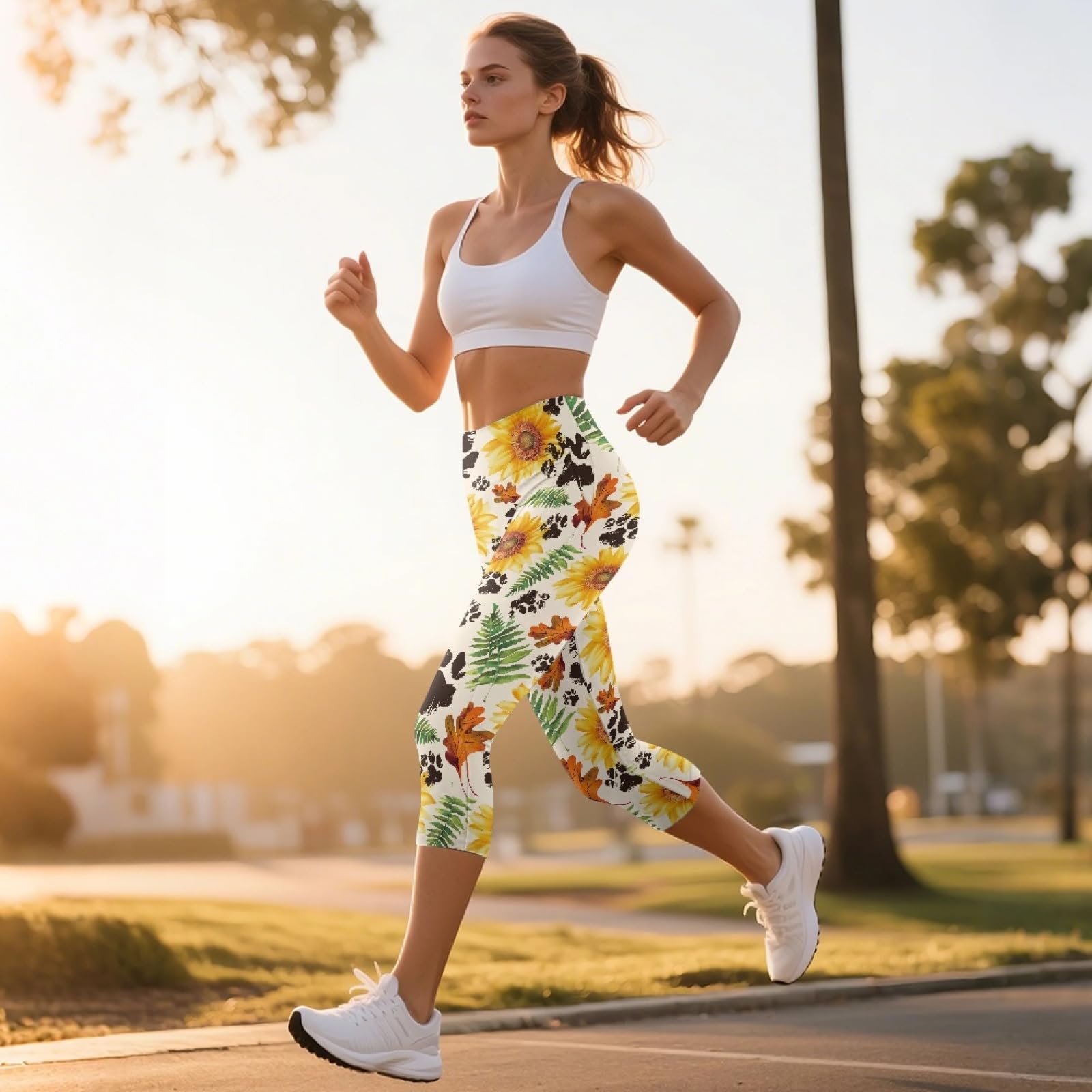 Amzbeauty Leggings capri de cintura alta con control de abdomen para mujer, pantalones de yoga con bolsillo