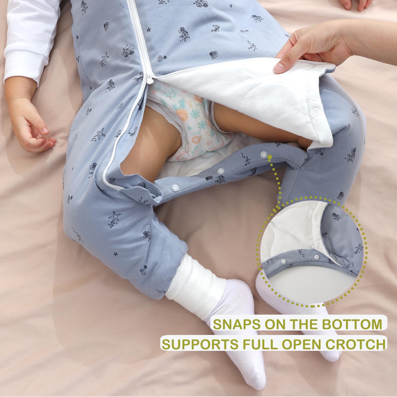 Nivolltha 100% Cotton Soft Winter Baby Sleeping Bag with Feet 2.5 TOG, Comfy Warm Toddler Sleep Sack with Feet, Ocean, Size S - Image 4