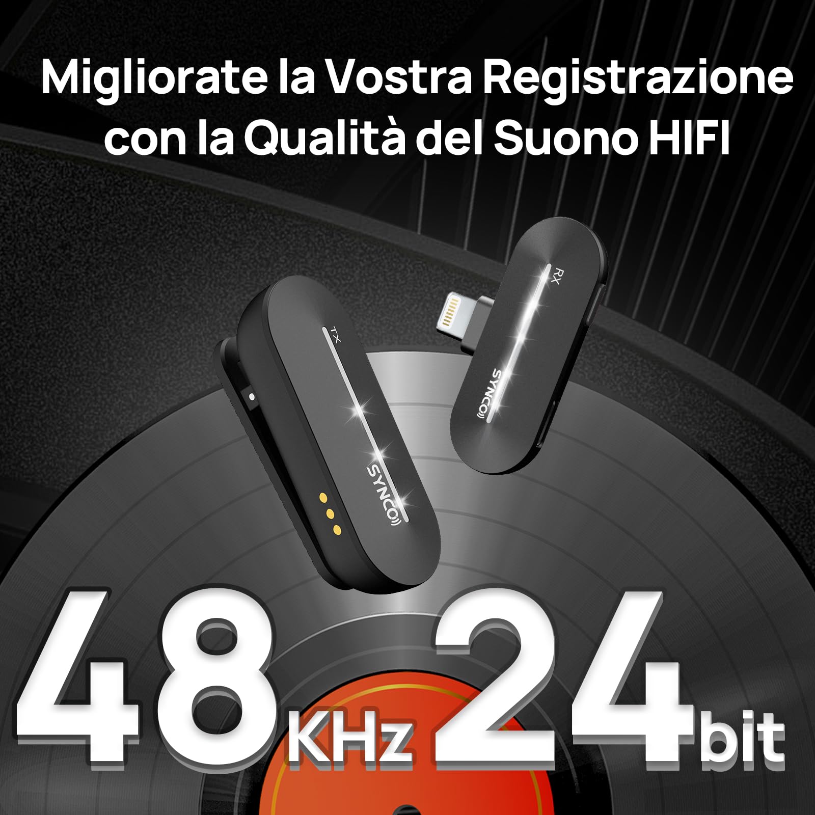 SYNCO Microfono lavalier senza fili per iPhone, P1SL 2.4Ghz Microfono Lavalier Wireless con Custodia di Ricarica per iPad 【Certificazione MFi】, Microfono-Lavalier-Wireless-iphone-Lightning