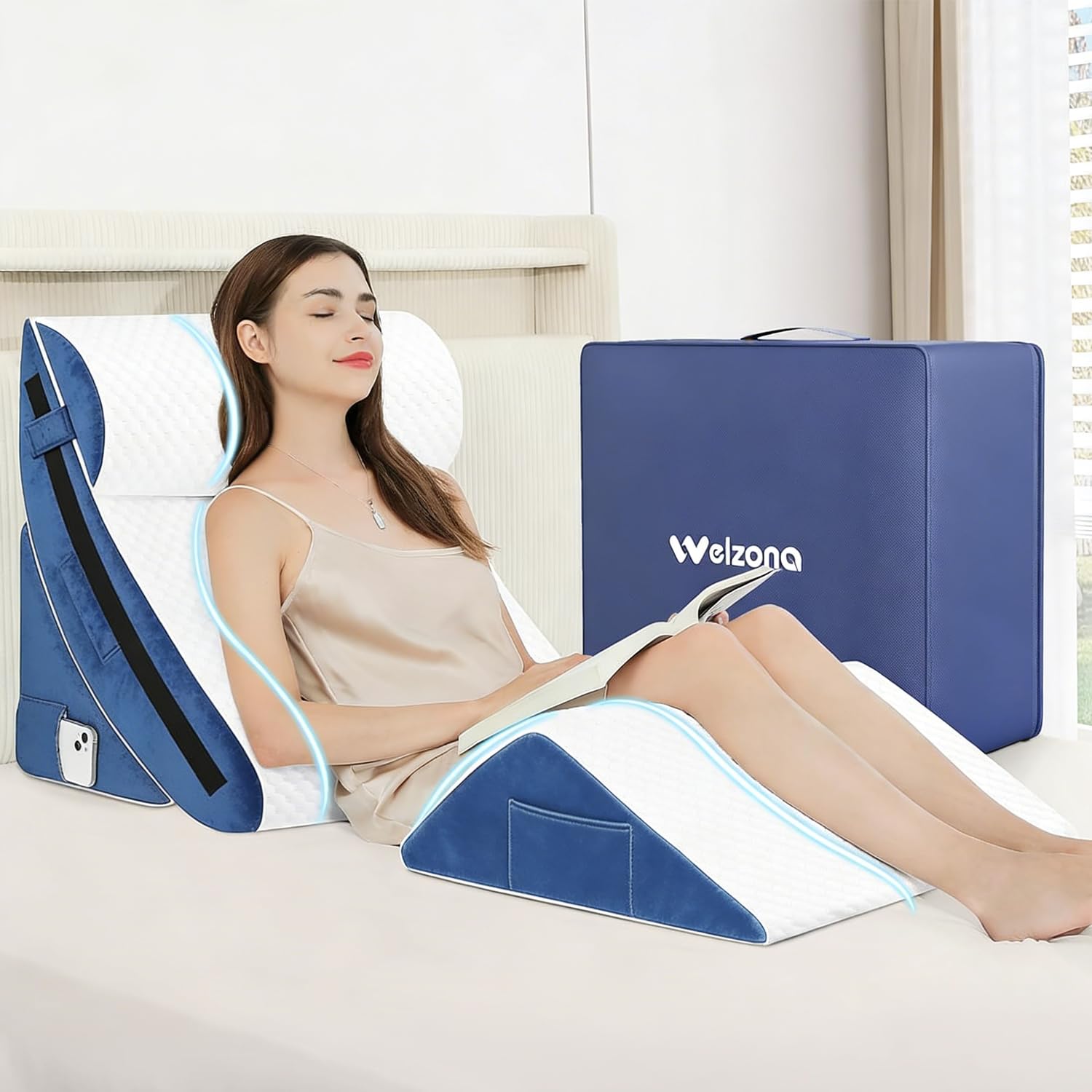 Welzona 4Pcs Orthopedic Bed Wedge Pillow Set for Sleeping/Acid