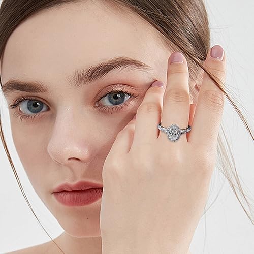 Vista 2 de Elegante juego de 2 anillos de compromiso para mujer con circonita cúbica de diamantes de imitación con anillos ovalados de propuesta de solitario