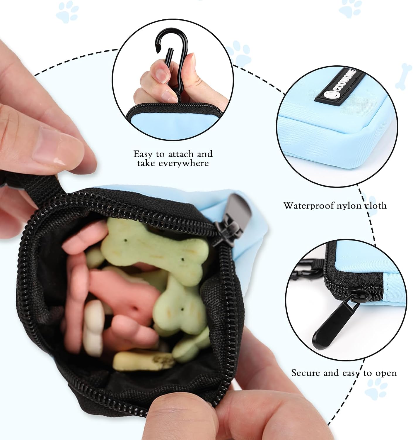 Dog Treat Pouch Pocket Sized Pet Puppy Training Pouch for Dog Training Behavior Aids, Waterproof Nylon Fabric Dog Poop Bag Holder, Hands Free Dog Walking Bag with Metal Carabiner (Blue) image 2