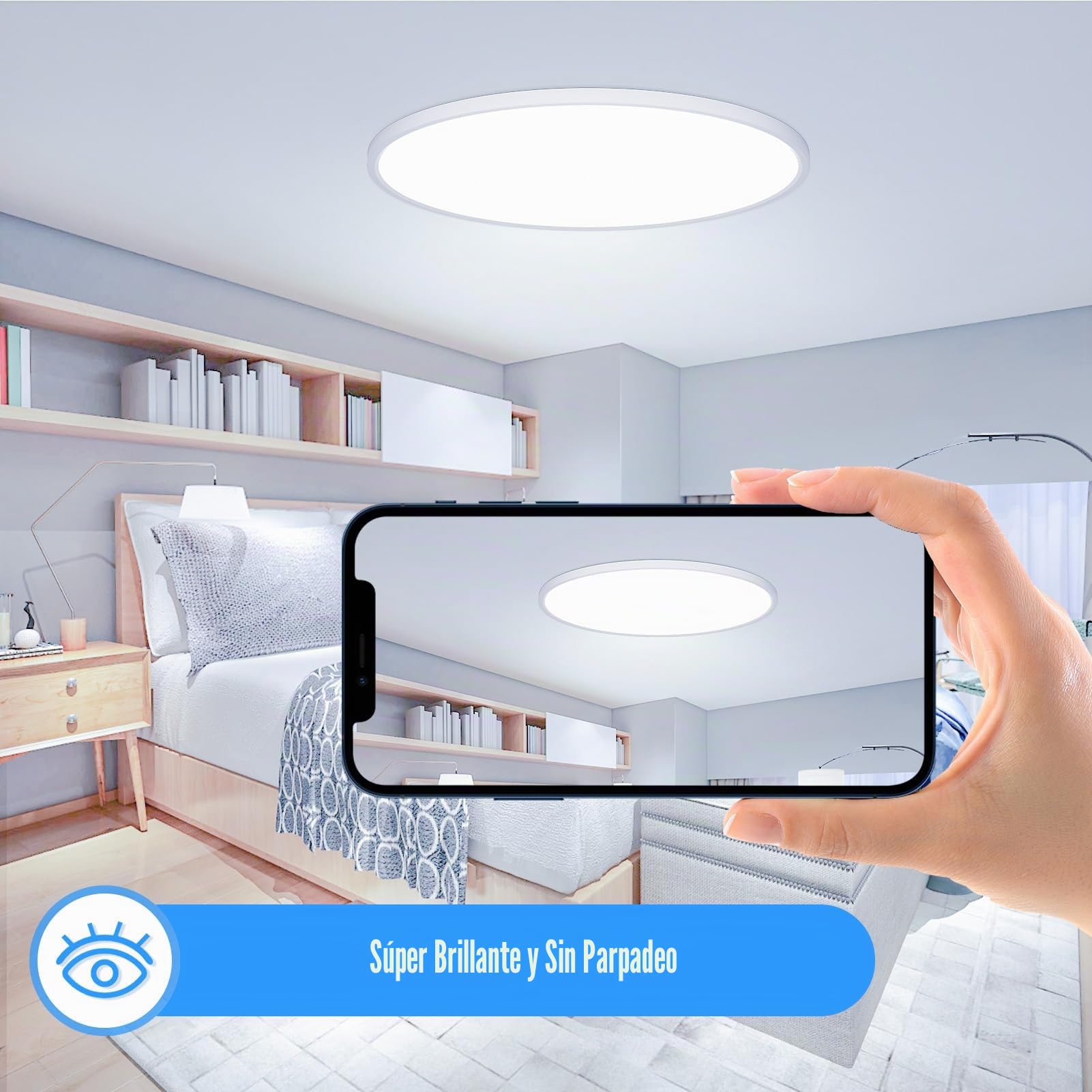 OUILA Plafón LED redondo plano - Plafón Ø40CM LED 36W 6500K 3600LM IP44 Lámpara de baño impermeable, lámpara de cocina Plafón blanco frío para cocina, baño, dormitorio, pasillo, sótano