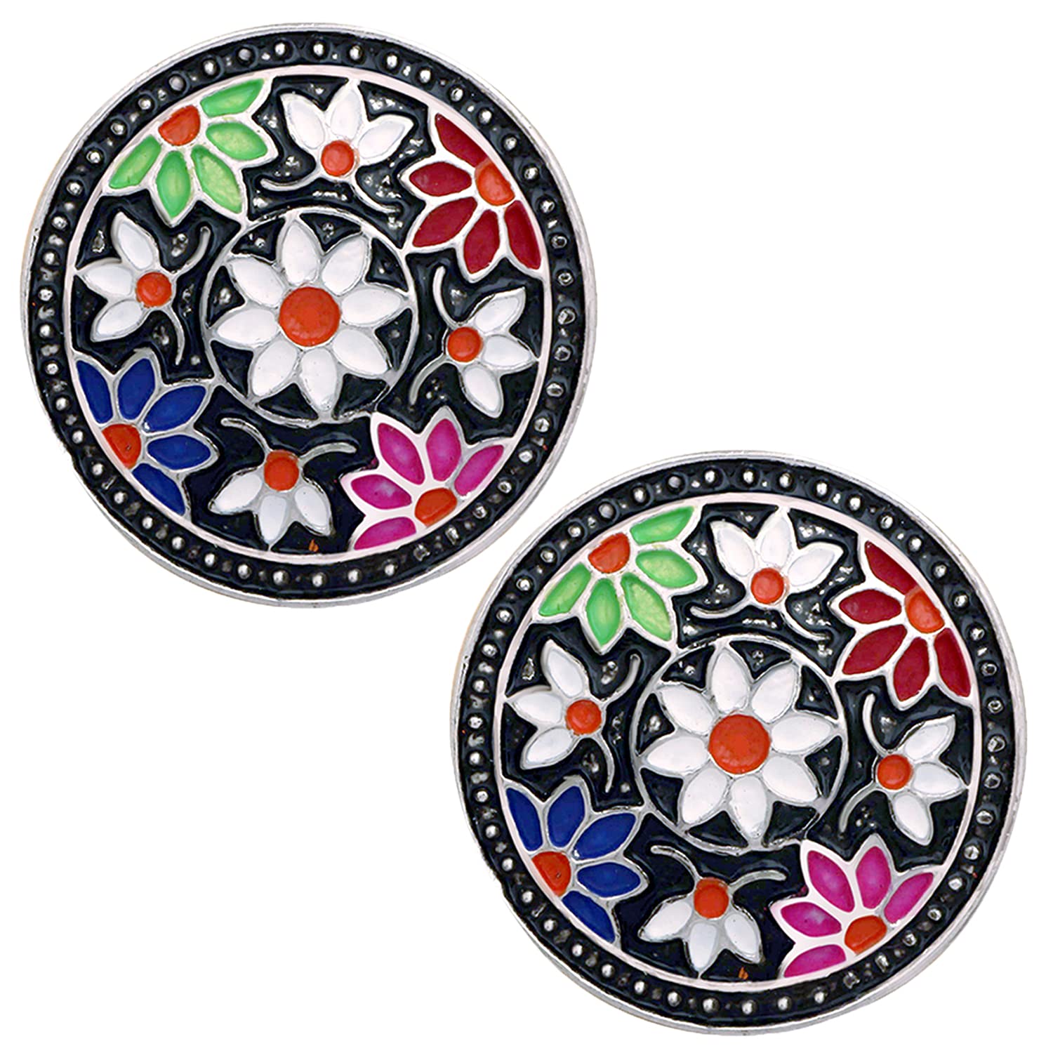 Mahi Black Meenakari Work Enamelled Floral Design Round Shaped Stud Earrings for Women (ER1109723R) (B093Q44WNB) Amazon Price History, Amazon Price Tracker