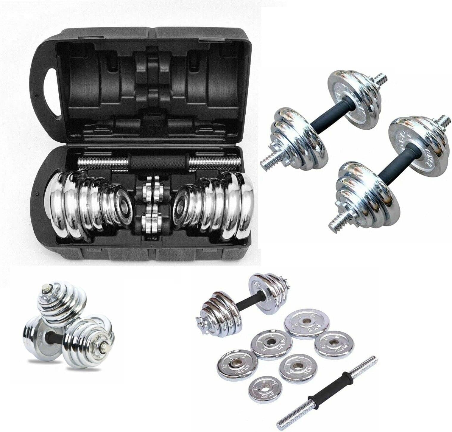 20Kg Adjustable Chrome Dumbbell Set Gym Exercise Free Weights dumbel home