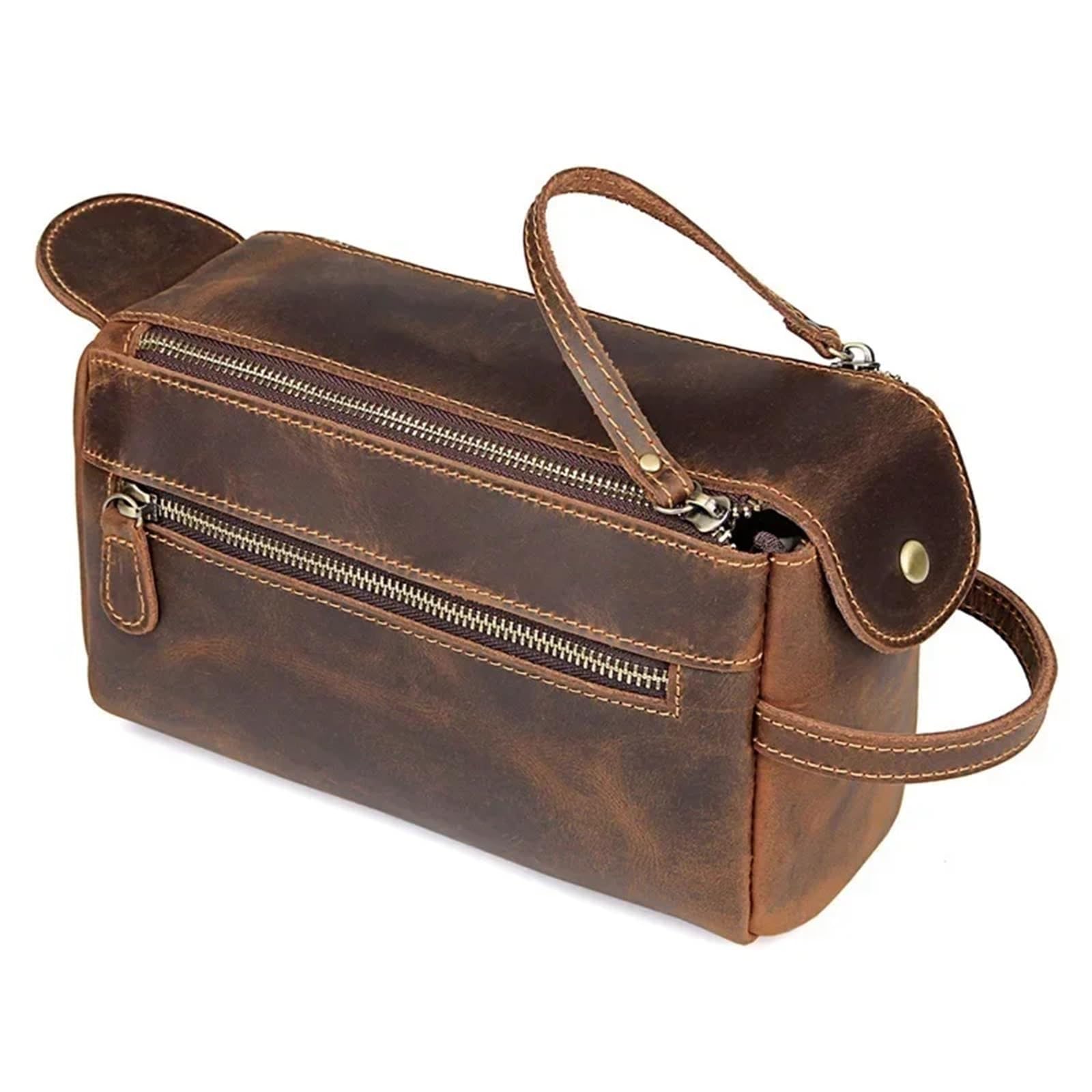 Neceser Hombre, Bolsa De Aseo Hombre Neceser de Piel auténtica for Hombre, Neceser de Viaje for Maquillaje, Neceser de Afeitar, Neceser de Viaje for Mujer(Brown)