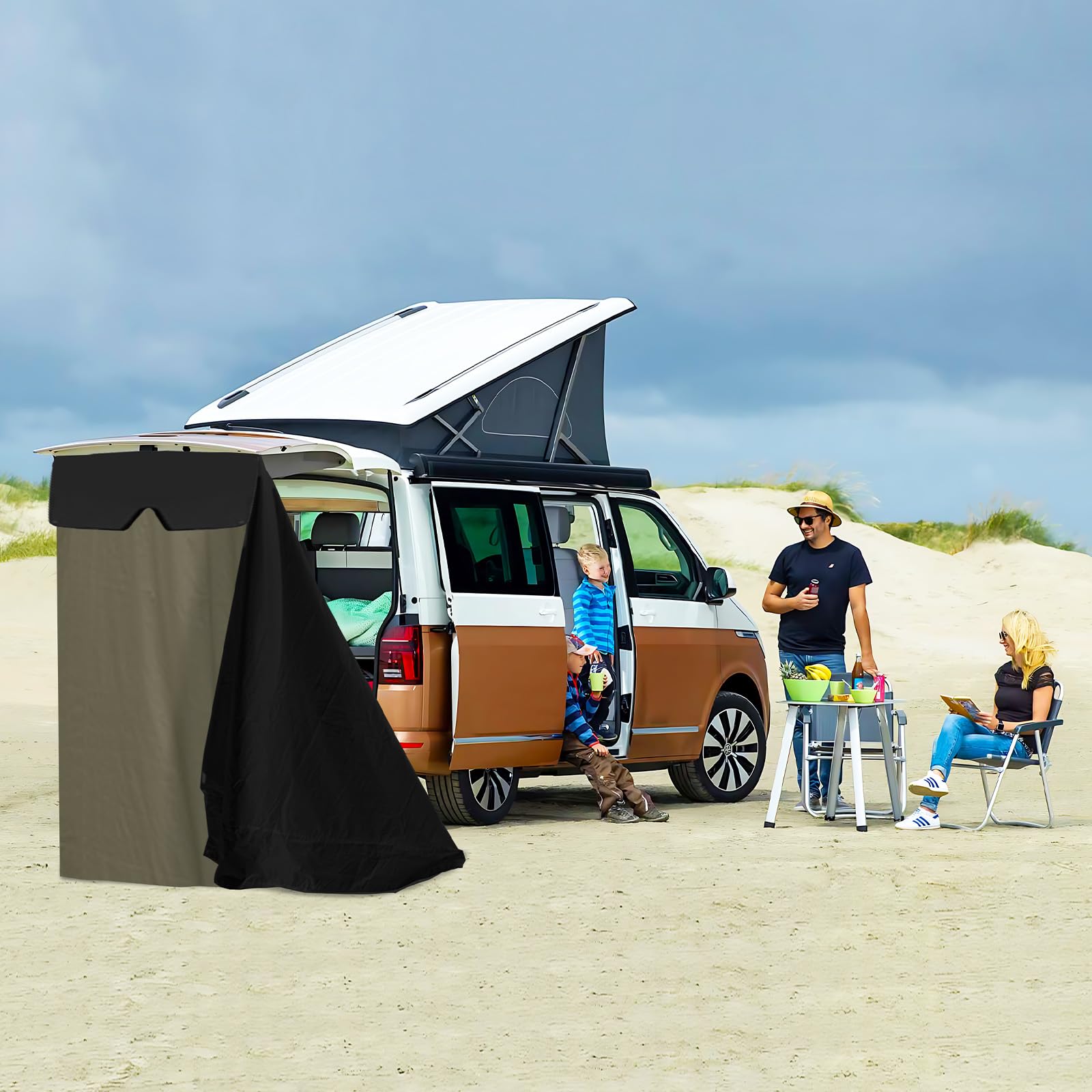 Heckzelt Ersatz für VW T4/T5/T6/T6.1, Heckklappenvorzelt Autozelt Tragbares, Wasserdichtes Auto-Heckklappenzelt für T5 T6 Bus Vor Zelt SUV Van Camping