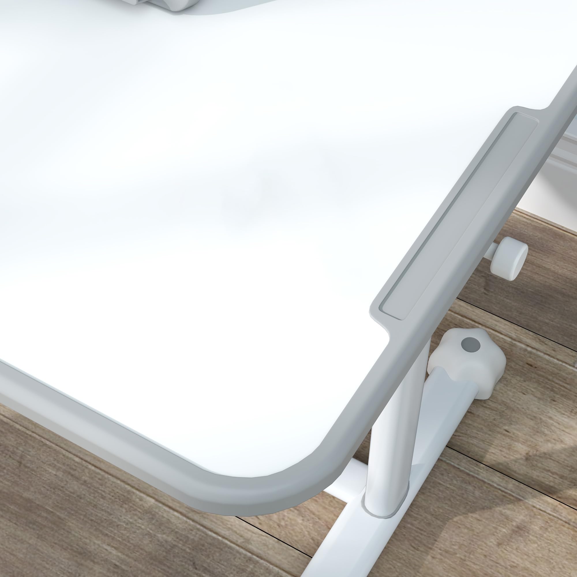 AIYAPLAY Juego de Escritorio y Silla para Niños de +3 Años, Pupitre Infantil Altura Ajustable con Tablero Inclinable, Cajón y Estantes, Respaldo Acolchado, para Libros, 80x55x107,5 cm, Gris