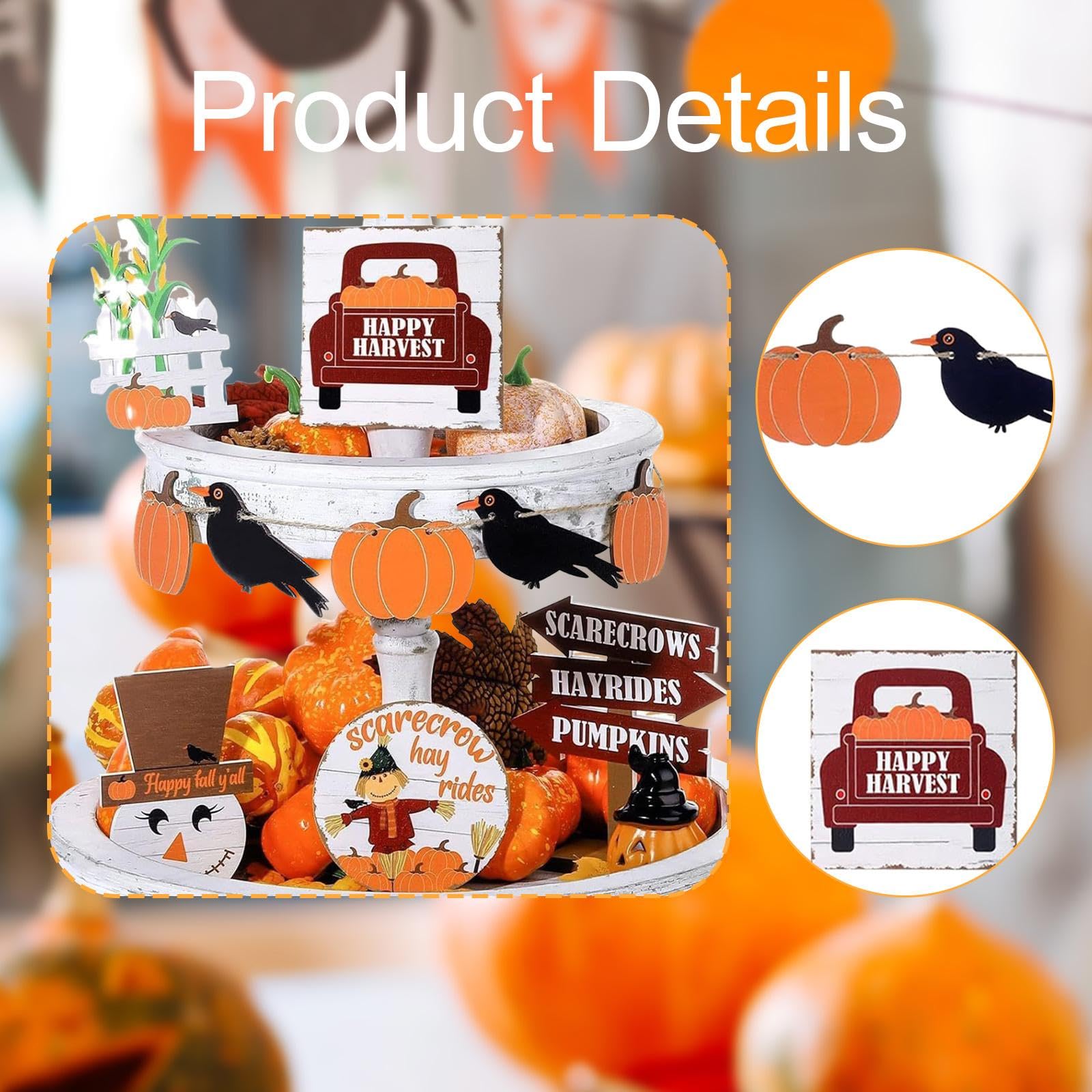 perfk Decorazione Autunnale a Forma di Vassoio a più Livelli, Decorazione Autunnale a Forma di Zucca, Cartello Decorativo da Tavolo, Rustica da Fattoria per