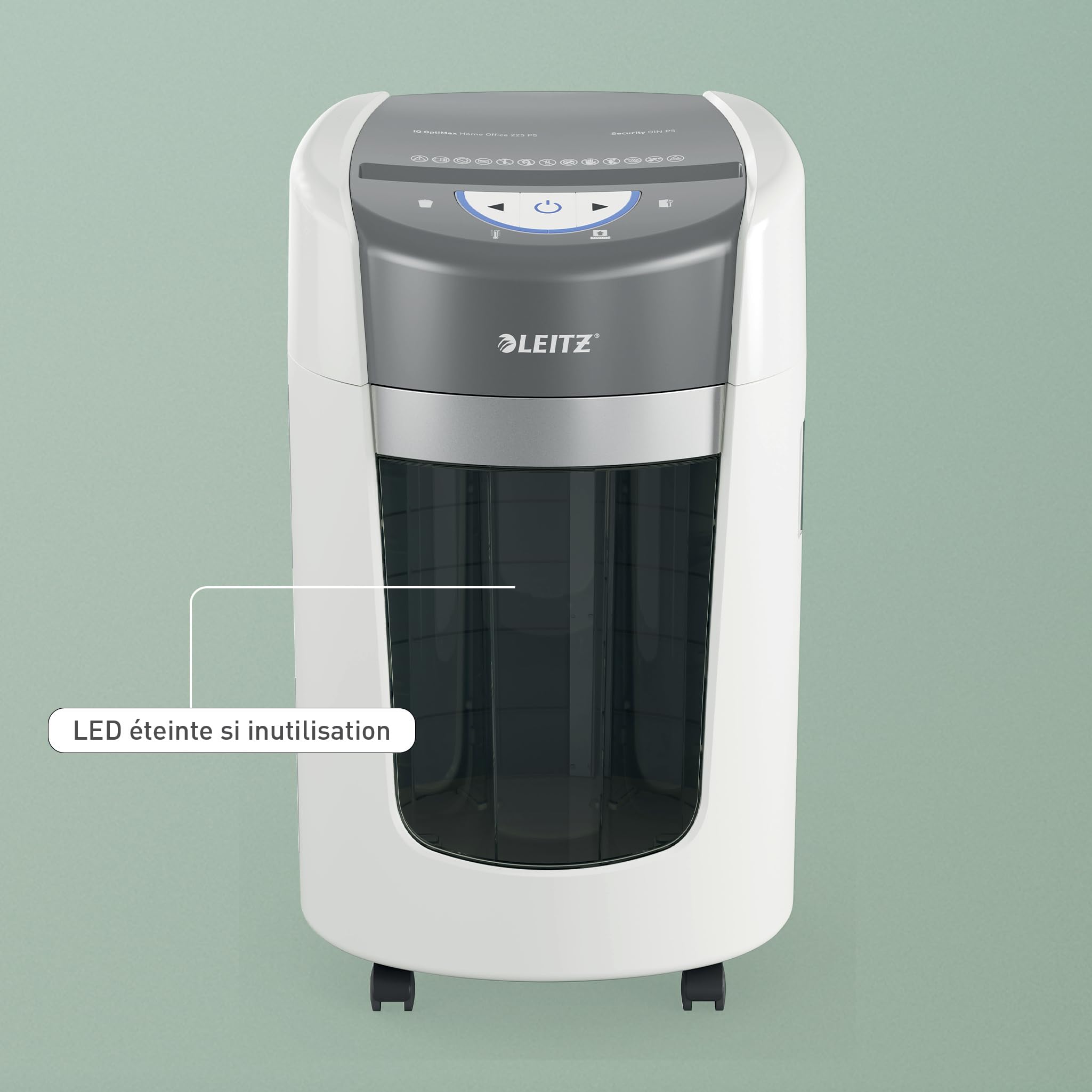 Leitz IQ Optimax Home Office 225 Destructeur de Papier Coupe Micro P5, 8-6 Feuilles, 225 x A4 (15L)