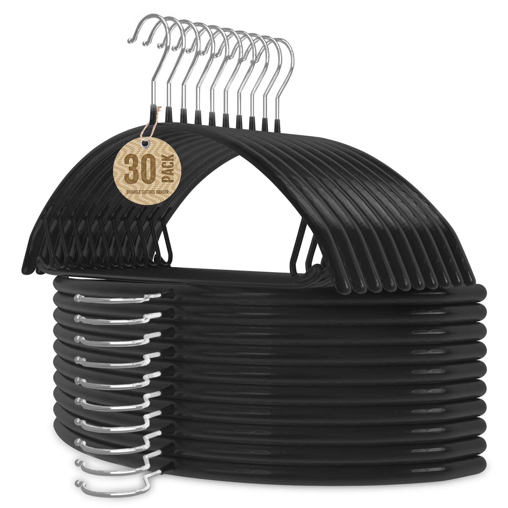 Jiang&Rong 30 Pack 16 Inch Rubber-Coated Non-Slip Metal Hangers - Heavy Duty No Bump Closet Hangers for Coats, Shirts, Suits, Sweaters (30-Pack, Black