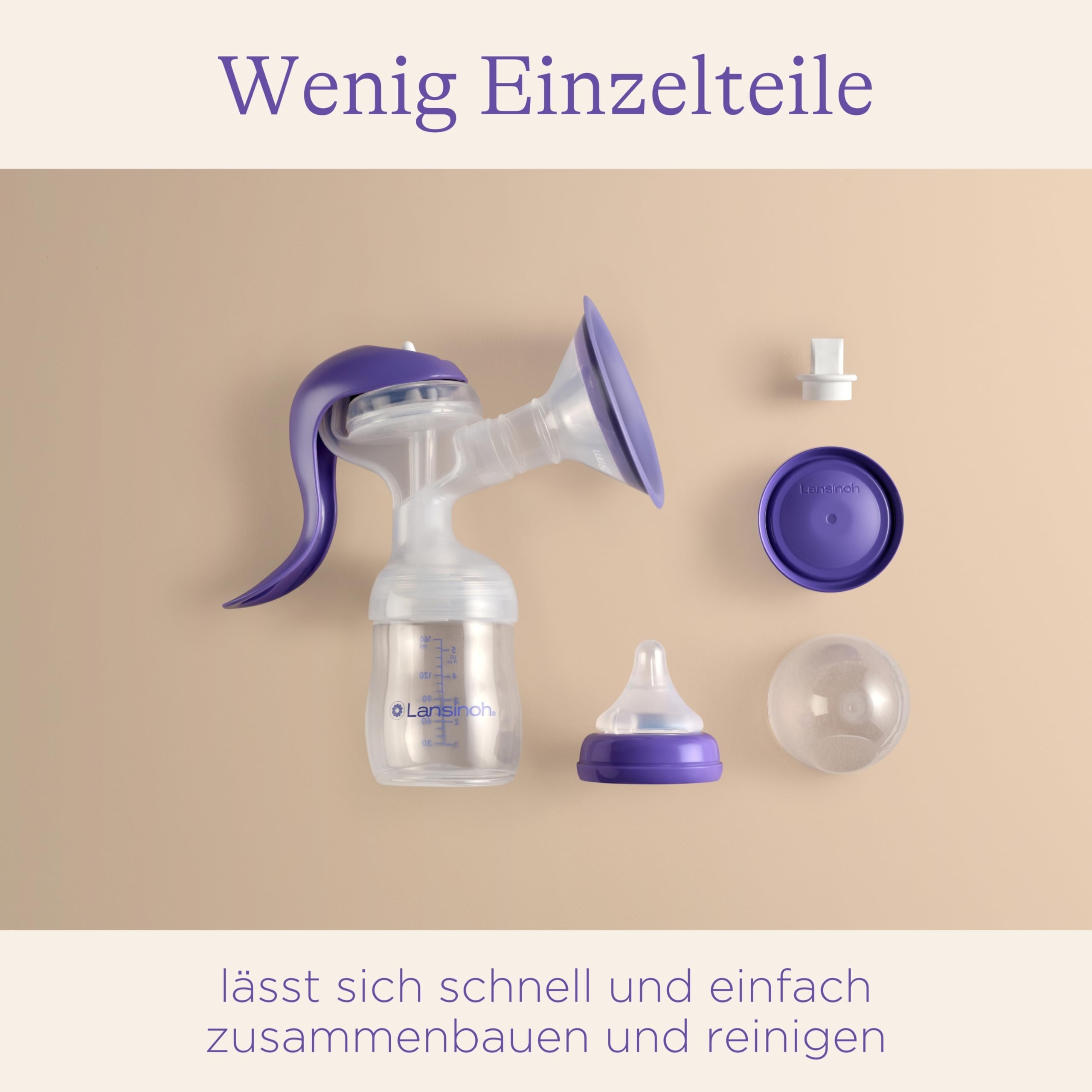 Lansinoh Handmilchpumpe - leichte und leise Milchpumpe für unterwegs - mit Easy-Express Griff für müheloses Pumpen - einstellbare 2-Rhythmen-Technologie