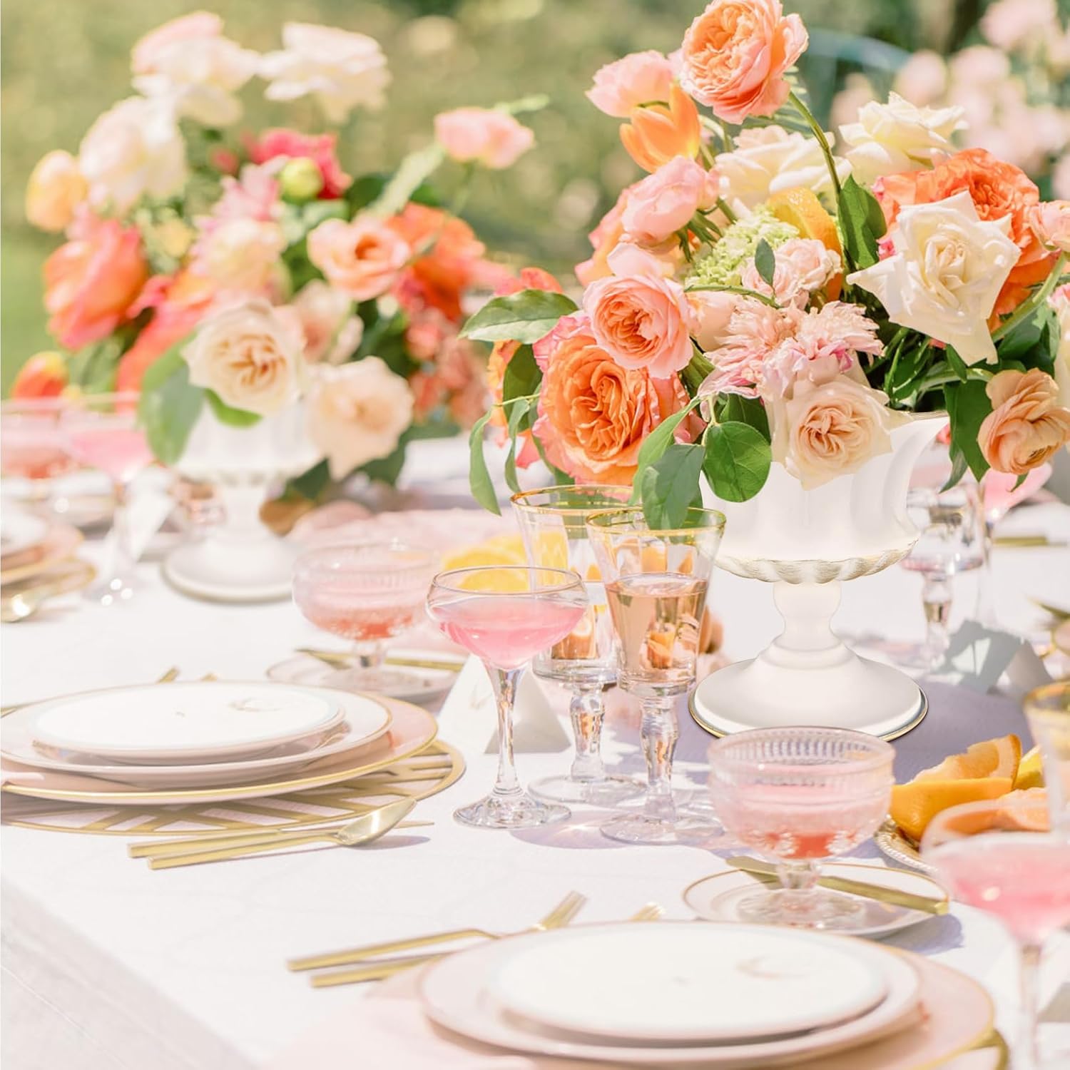 White Vase for Centerpieces Compote Bowl: Wedding Pedestal Vase 5.9 Inch Metal Flower Urn for Table Party Home Decor Set of 2