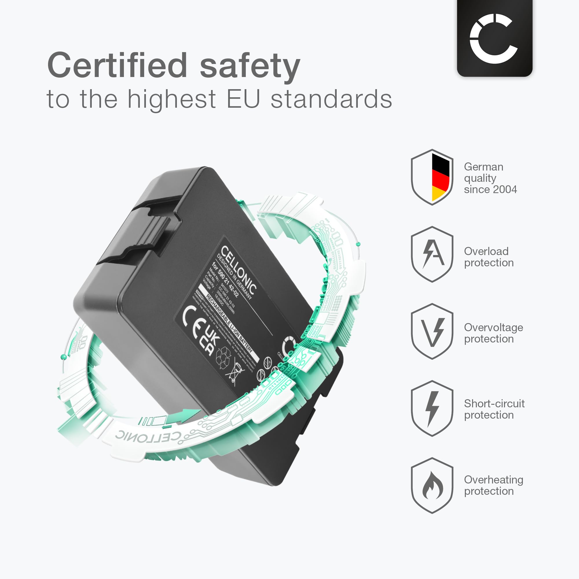 CELLONIC 1x Batteria per Giardino Compatibile con Husqvarna Automower Limited Edition 2020, Compatibile con Gardena Sileno Minimo 250, Sileno Life 750, Husqvarna 584 84 28-02 – (2500mAh, 18V)