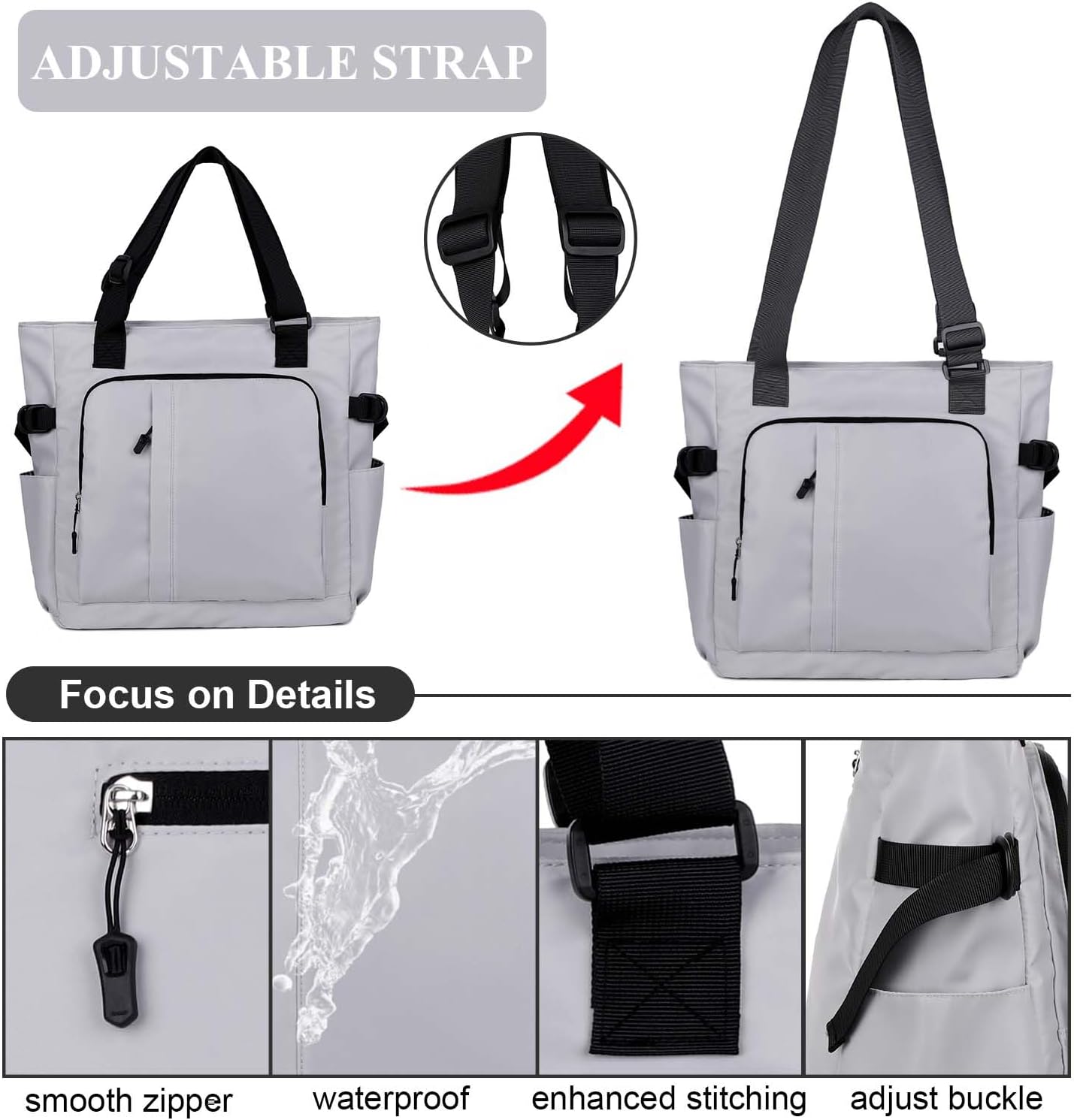 Tote Bag, Waterproof Nylon Shoulder Bags Laptop Work Bag Multi Pockets Teacher Purses and Handbags for Women Men