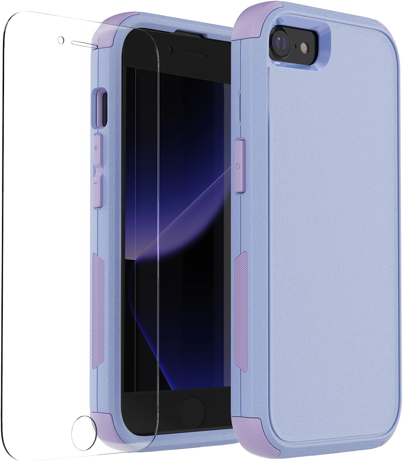 for iPhone SE 2022(3rd Gen)/2020 (2nd Gen)/iPhone 7/8 Case with Screen Protector 3 in 1 Heavy Duty Shockproof Shock-Resistant Case for iPhone 7/8/SE2 4.7 inch (Purple)