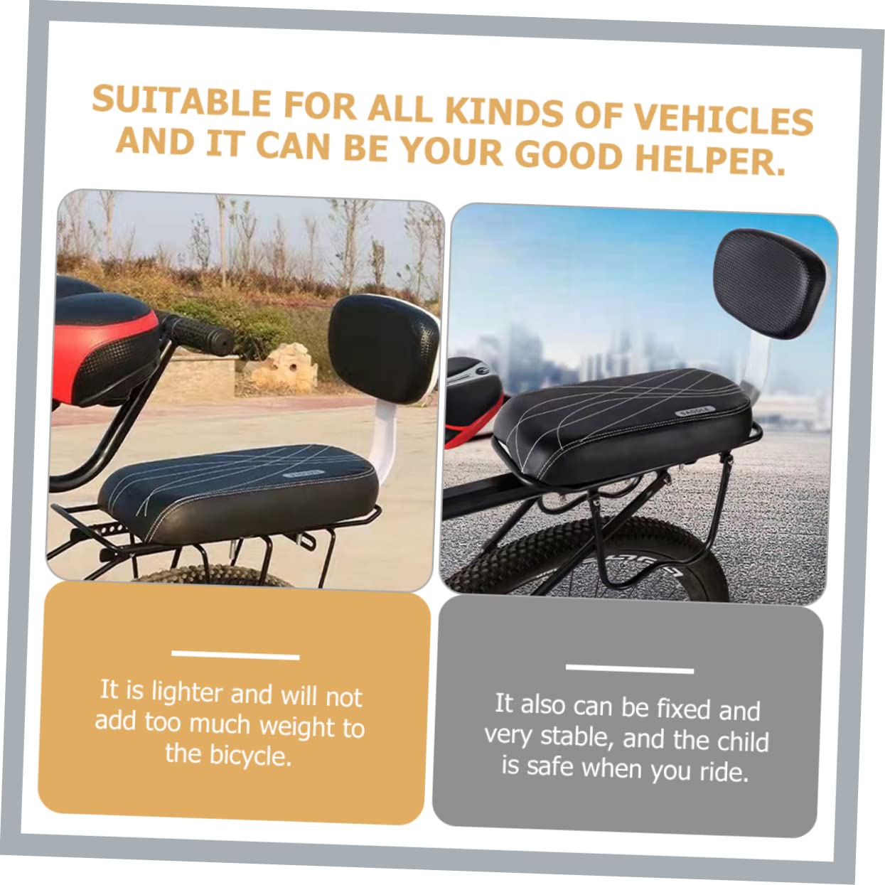 UPKOCH Asiento Trasero para Bicicleta Cojín Ergonomico y Resistente Accesorio para Niño Niña Compatible con Bicicletas De y Urbanas
